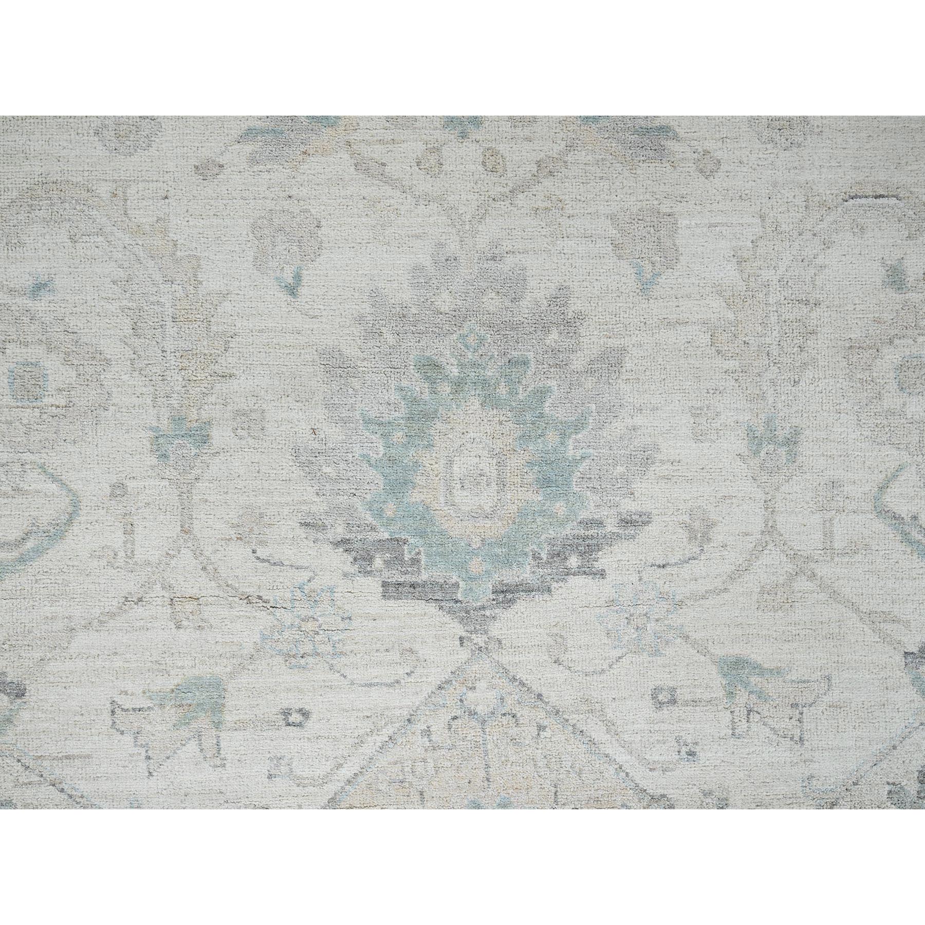 9'1"x11'8" Chiffon White, White Wash Peshawar with All Over Leaf Design, Hand Knotted, Pure Wool, Densely Woven, Oriental Rug Sh915