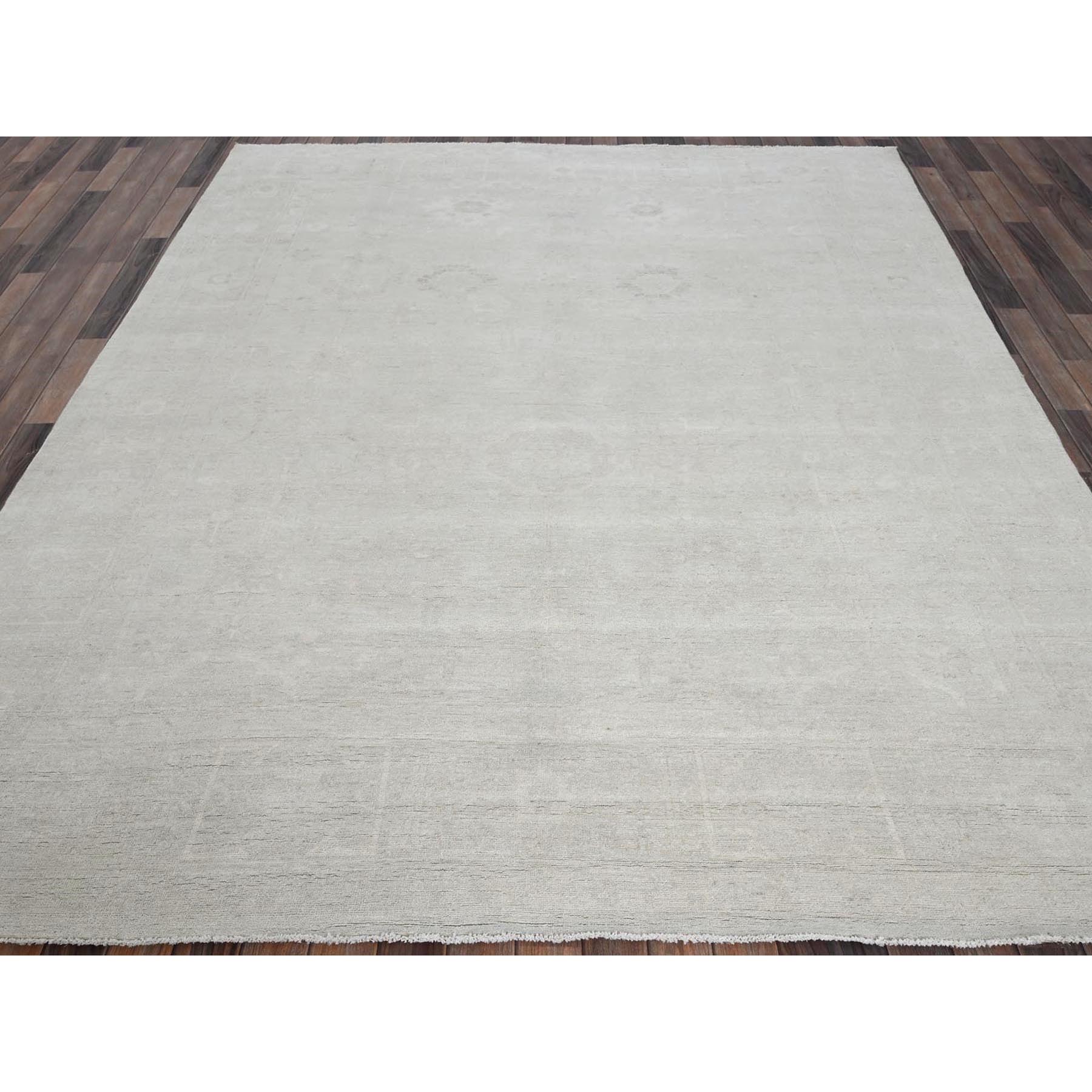 8'1"x9'10" Alabaster White, Washed Out Peshawar with Faded Out Leaf Design, Hand Knotted, 100% Wool, Densely Woven, Oriental Rug Sh916