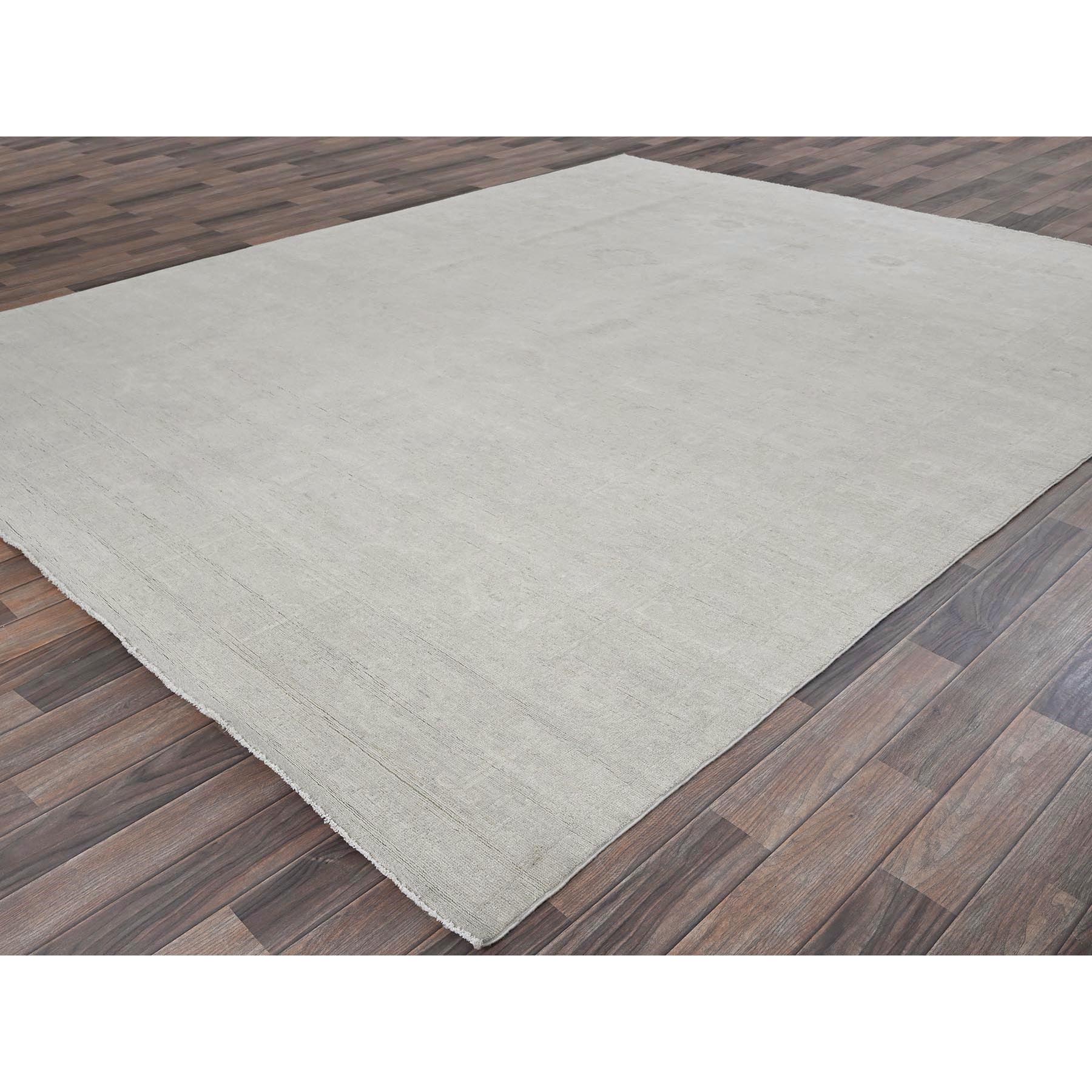 8'1"x9'10" Alabaster White, Washed Out Peshawar with Faded Out Leaf Design, Hand Knotted, 100% Wool, Densely Woven, Oriental Rug Sh916