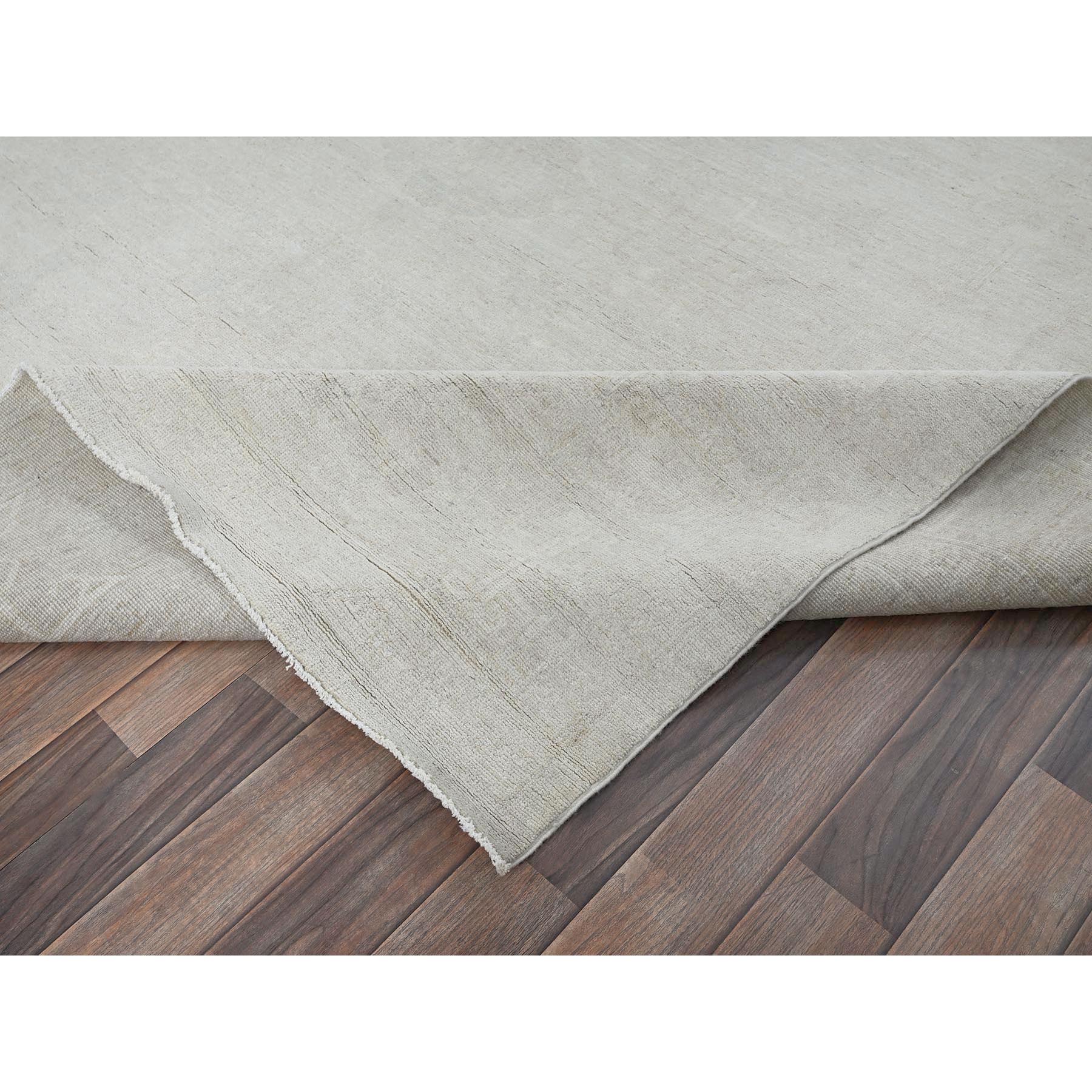 8'1"x9'10" Alabaster White, Washed Out Peshawar with Faded Out Leaf Design, Hand Knotted, 100% Wool, Densely Woven, Oriental Rug Sh916