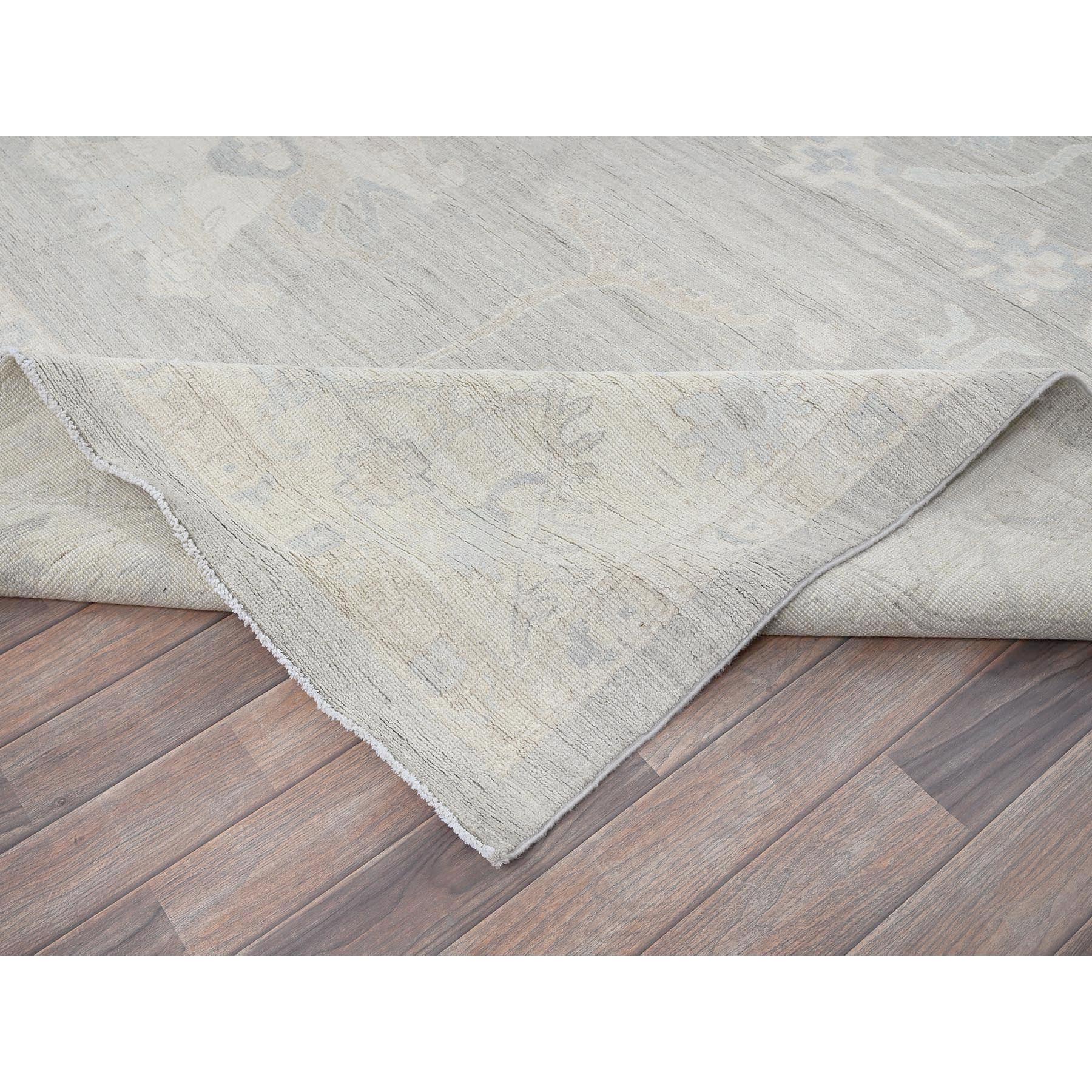 9'8"x13'10" Misty Gray, White Wash Peshawar with All Over Leaf Design, Hand Knotted, Pure Wool, Densely Woven, Oriental Rug Sh918