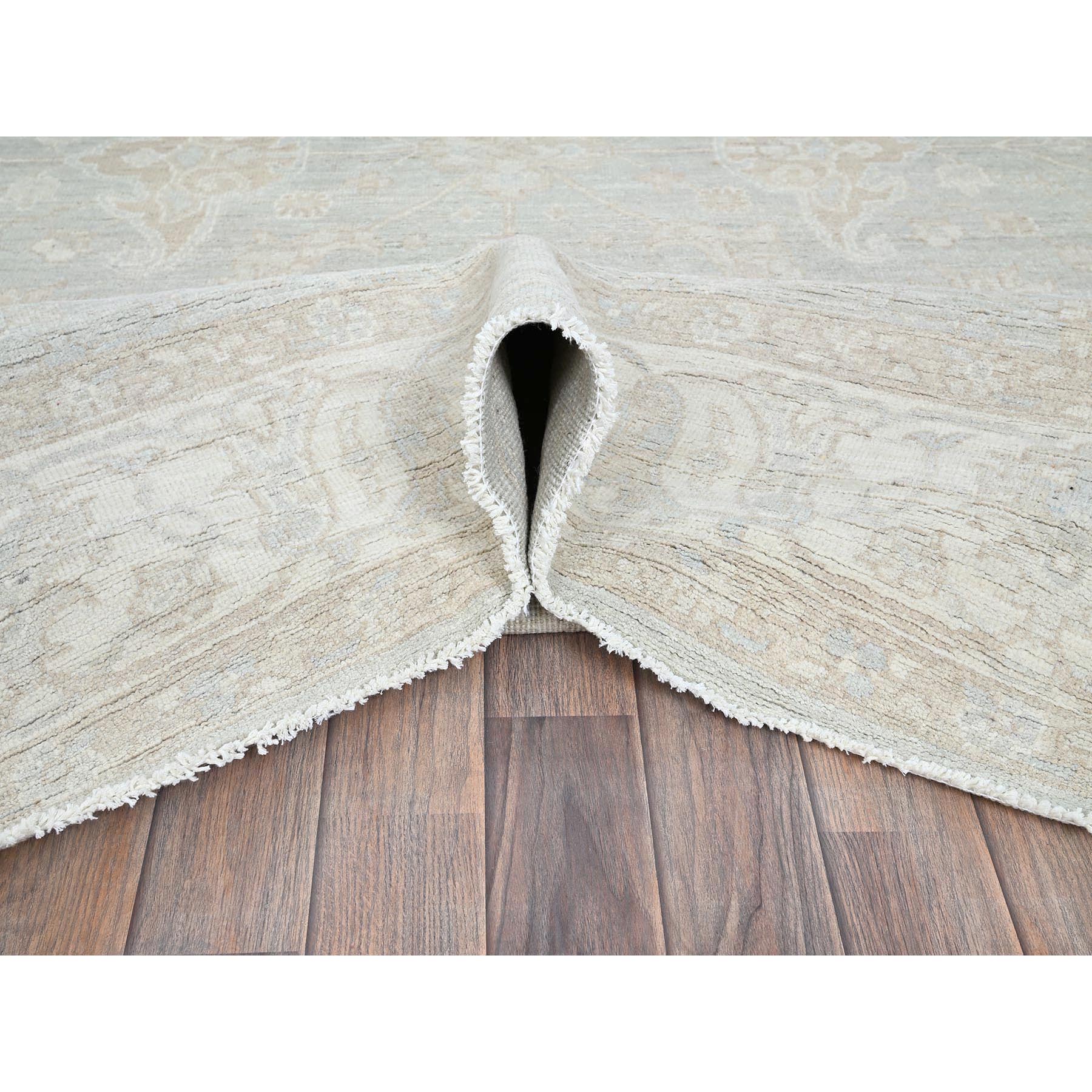 8'2"x9'6" Cloud Gray, White Wash Peshawar with All Over Vines Design, 100% Wool, Hand Knotted, Densely Woven, Oriental Rug Sh919