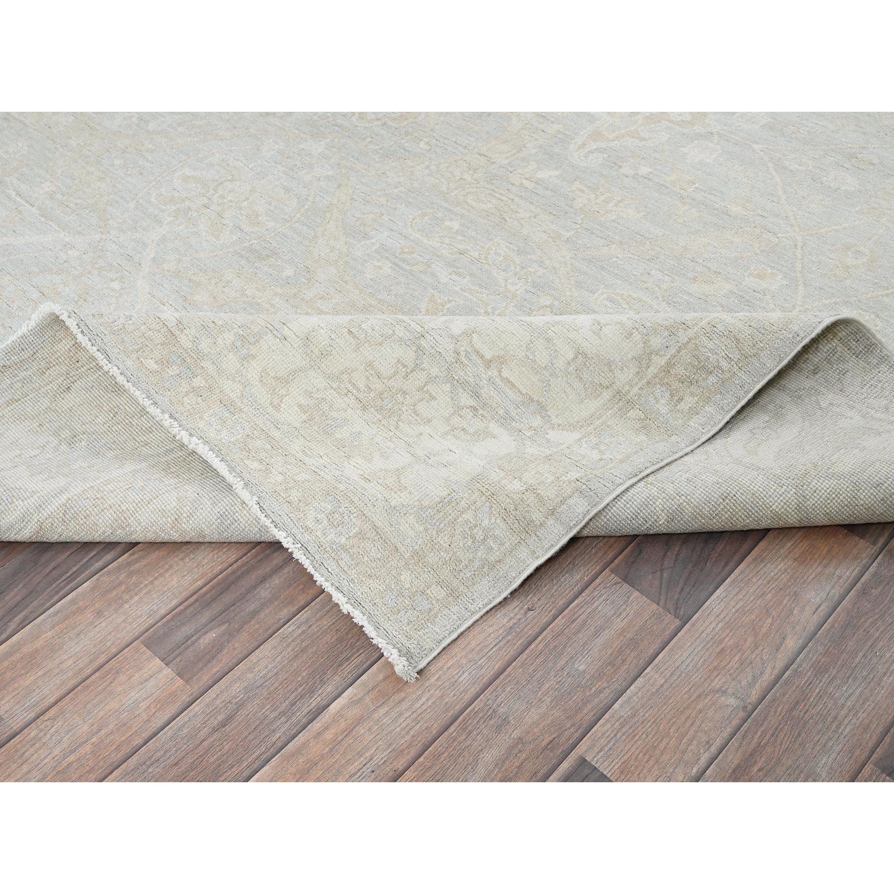 8'2"x9'6" Cloud Gray, White Wash Peshawar with All Over Vines Design, 100% Wool, Hand Knotted, Densely Woven, Oriental Rug Sh919