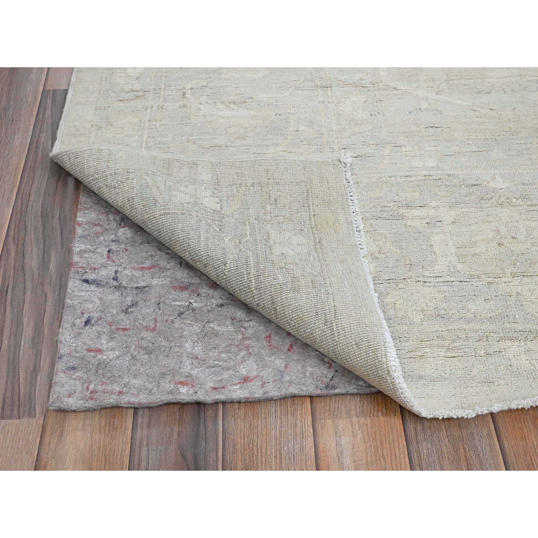 9'x11'10" Oyster White, Washed Out Peshawar with All Over Vines Design, Hand Knotted, 100% Wool, Densely Woven, Oriental Rug Sh921