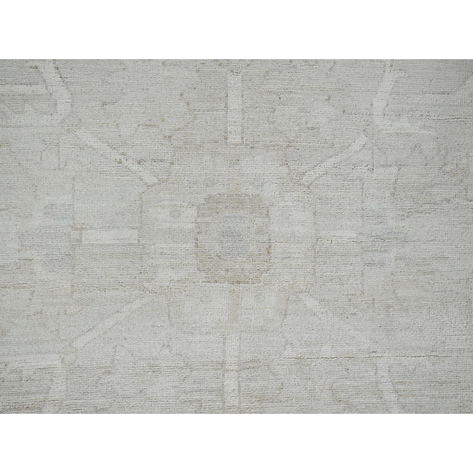 9'x11'10" Oyster White, Washed Out Peshawar with All Over Vines Design, Hand Knotted, 100% Wool, Densely Woven, Oriental Rug Sh921