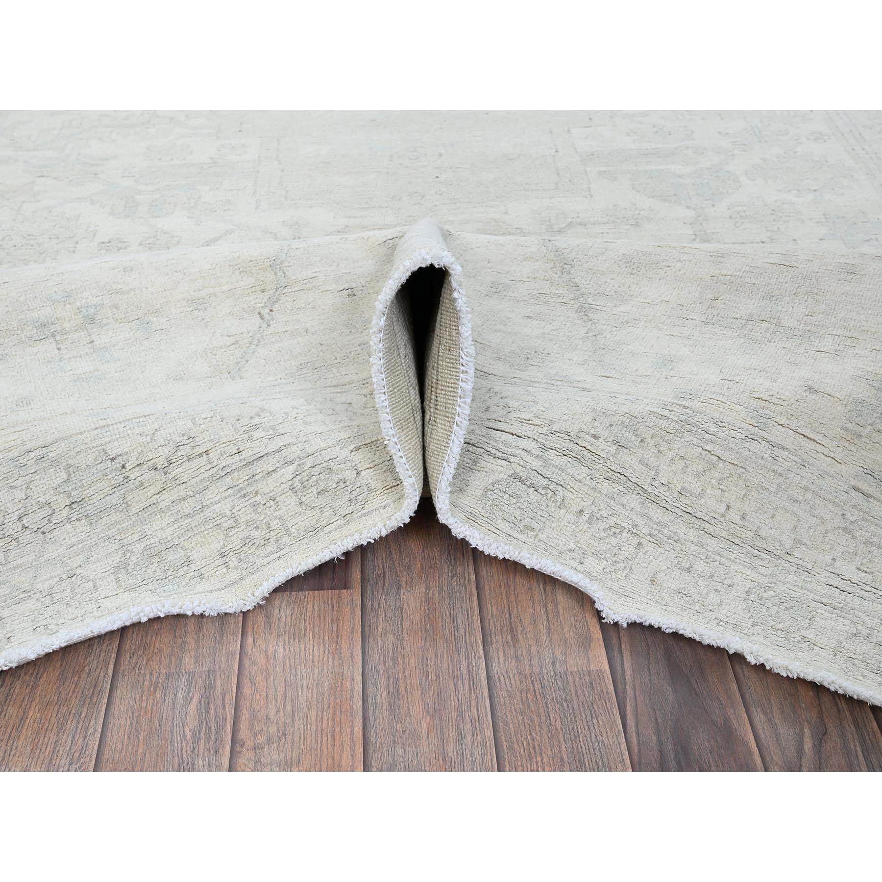 9'x11'10" Pearl White, Washed Out Peshawar with Heriz Design, Densely Woven, 100% Wool, Hand Knotted, Oriental Rug Sh922