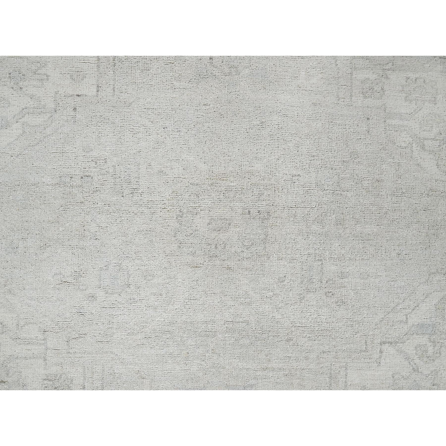 9'x11'10" Pearl White, Washed Out Peshawar with Heriz Design, Densely Woven, 100% Wool, Hand Knotted, Oriental Rug Sh922