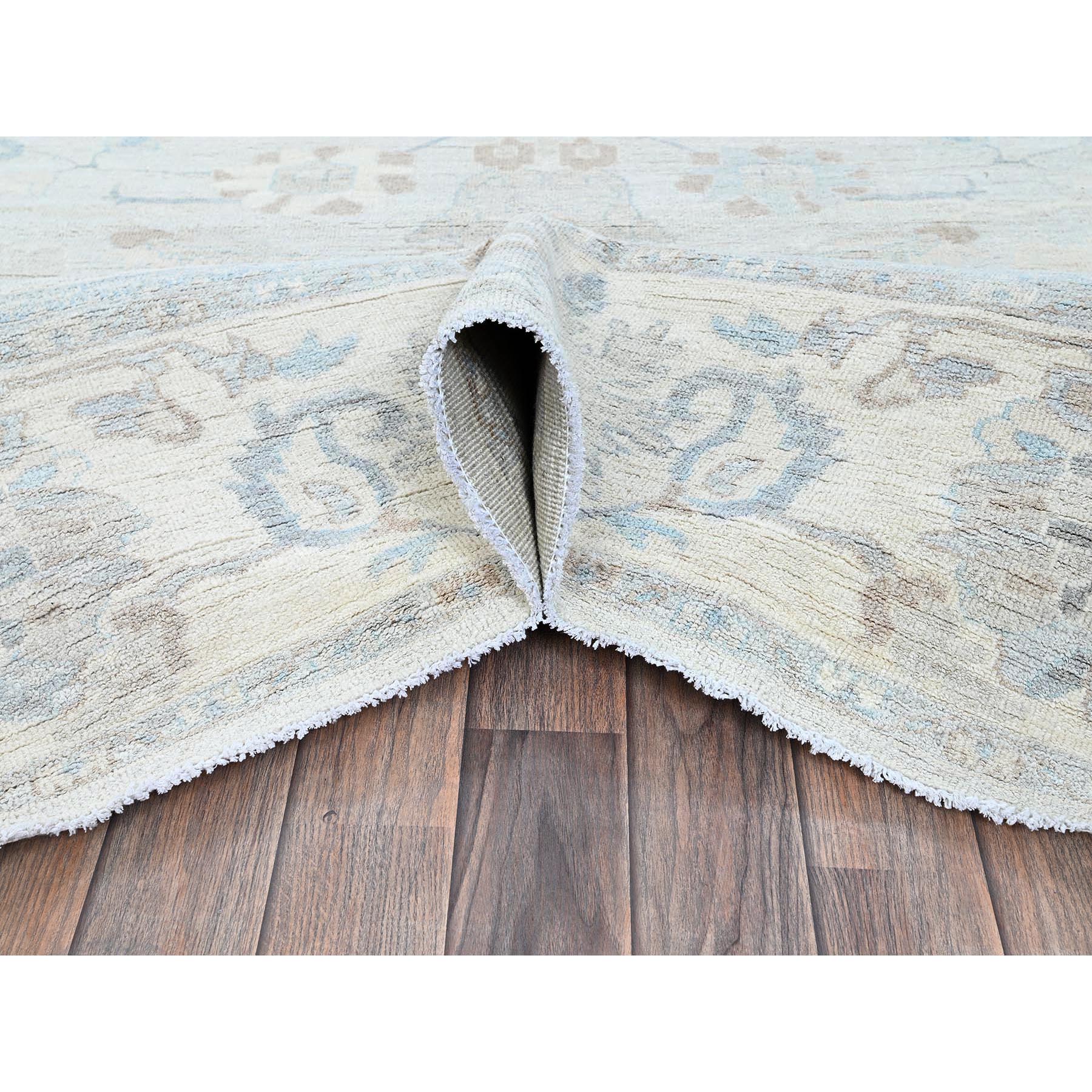 9'x11'10" Misty Gray, White Wash Peshawar with Muted Colors Leaf Design, Hand Knotted, Pure Wool, Densely Woven, Oriental Rug Sh923