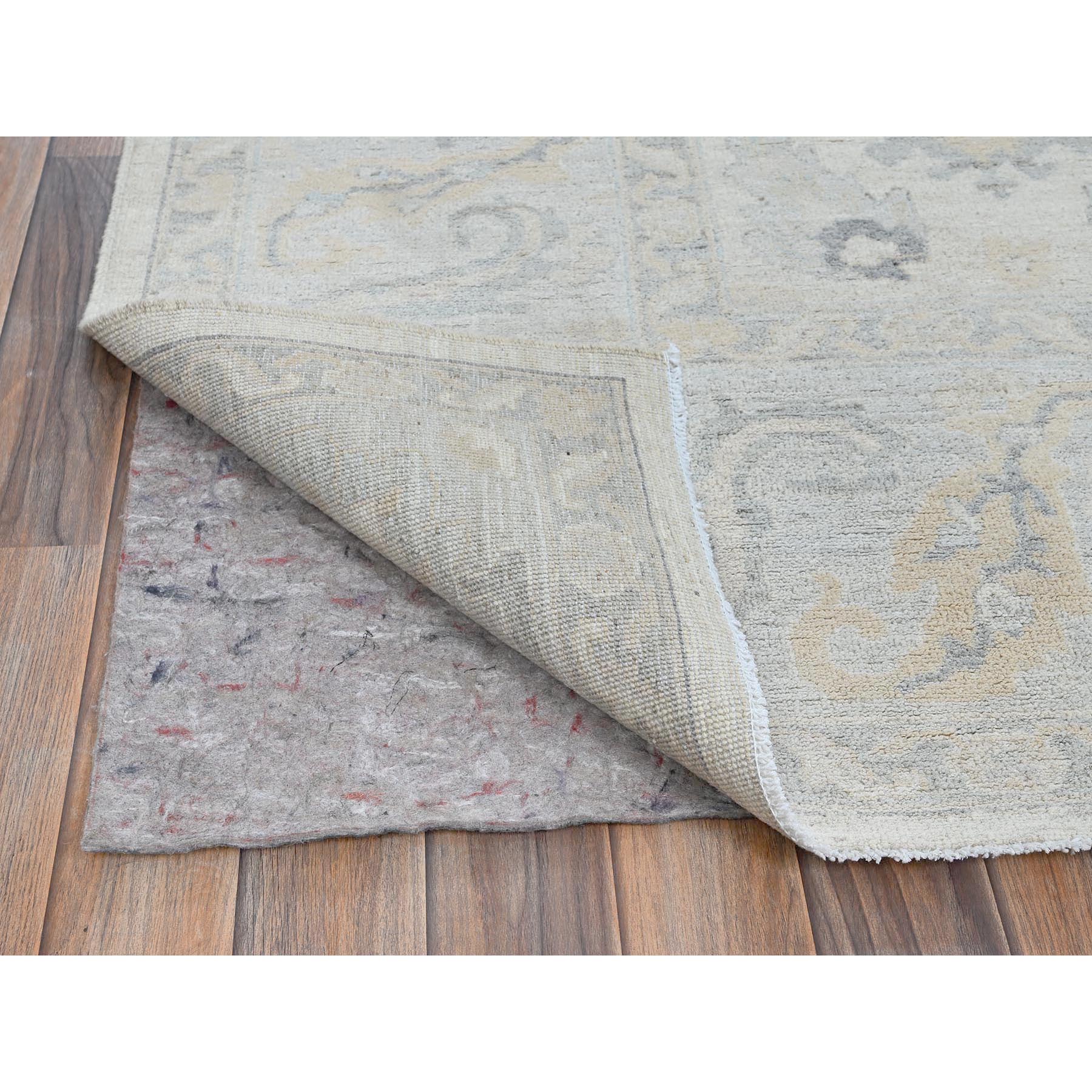 8'2"x10'1" Alabaster White, Washed Out Peshawar with Muted Colors Leaf Design, Hand Knotted, Pure Wool, Densely Woven, Oriental Rug Sh925