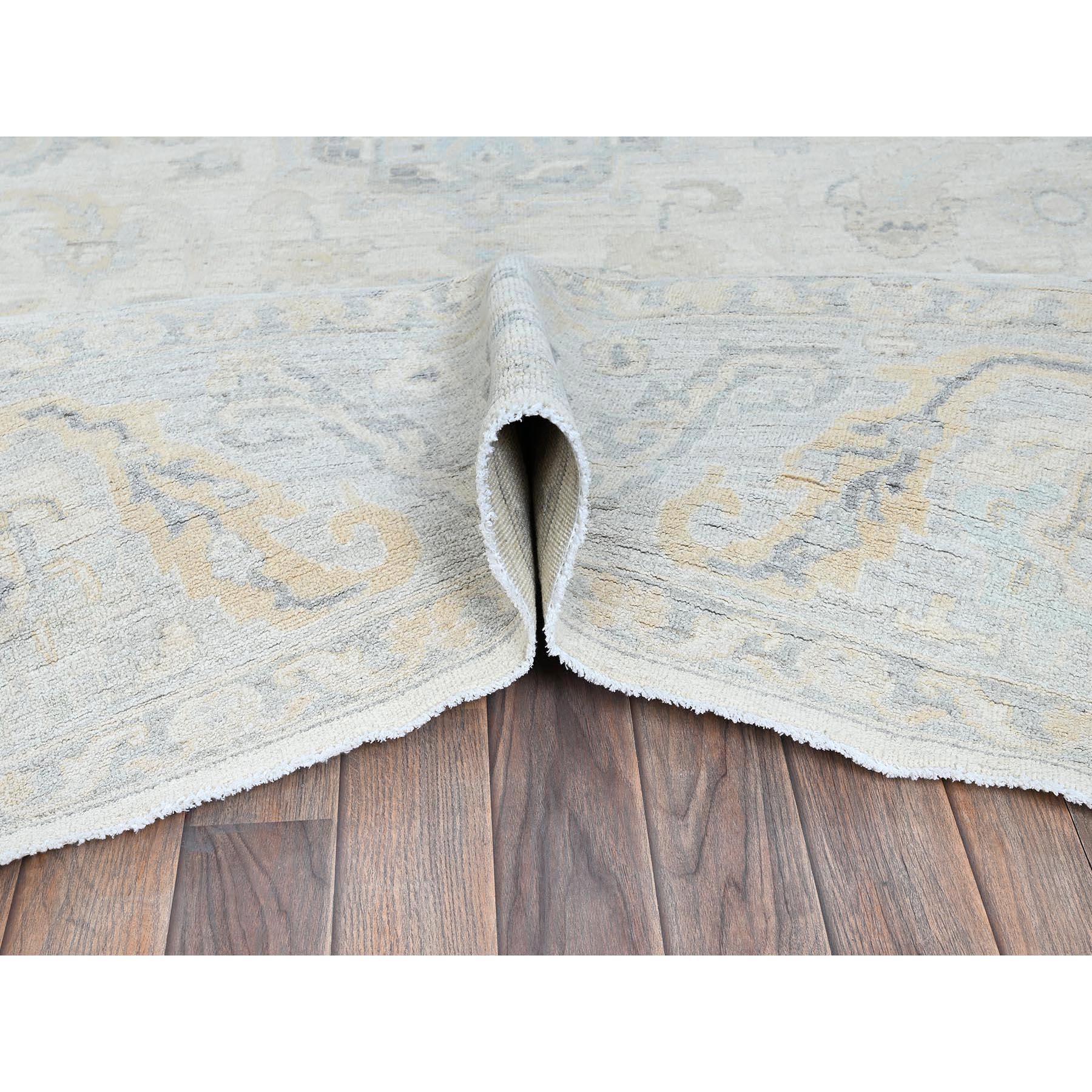 8'2"x10'1" Alabaster White, Washed Out Peshawar with Muted Colors Leaf Design, Hand Knotted, Pure Wool, Densely Woven, Oriental Rug Sh925