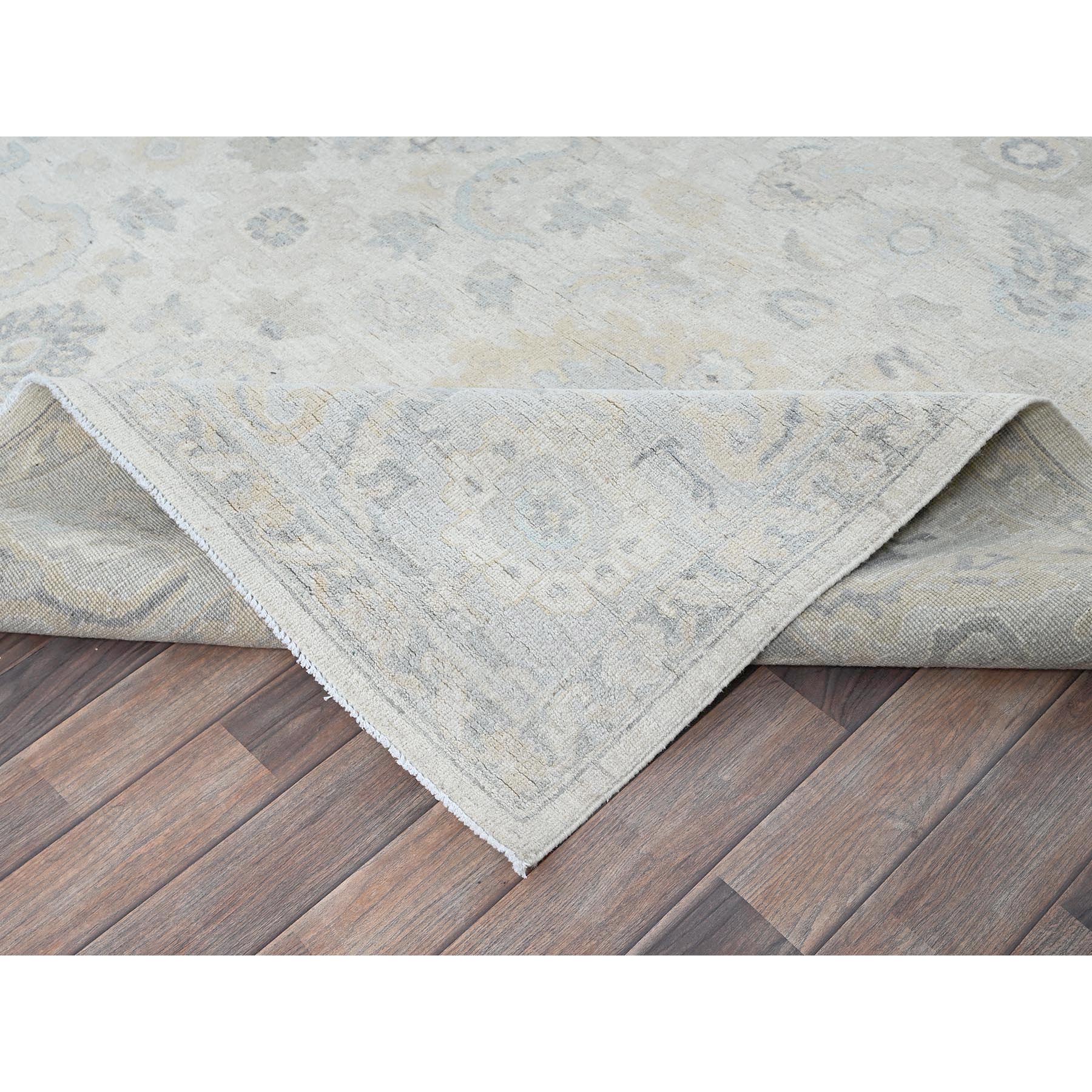 8'2"x10'1" Alabaster White, Washed Out Peshawar with Muted Colors Leaf Design, Hand Knotted, Pure Wool, Densely Woven, Oriental Rug Sh925