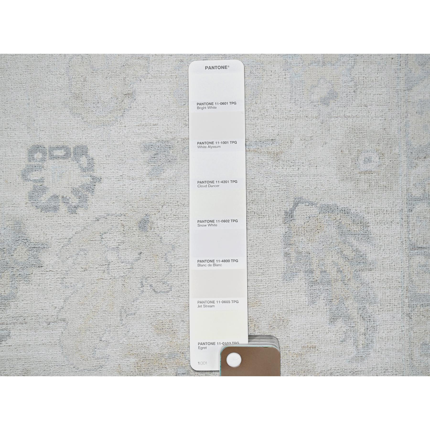 8'2"x10'1" Alabaster White, Washed Out Peshawar with Muted Colors Leaf Design, Hand Knotted, Pure Wool, Densely Woven, Oriental Rug Sh925