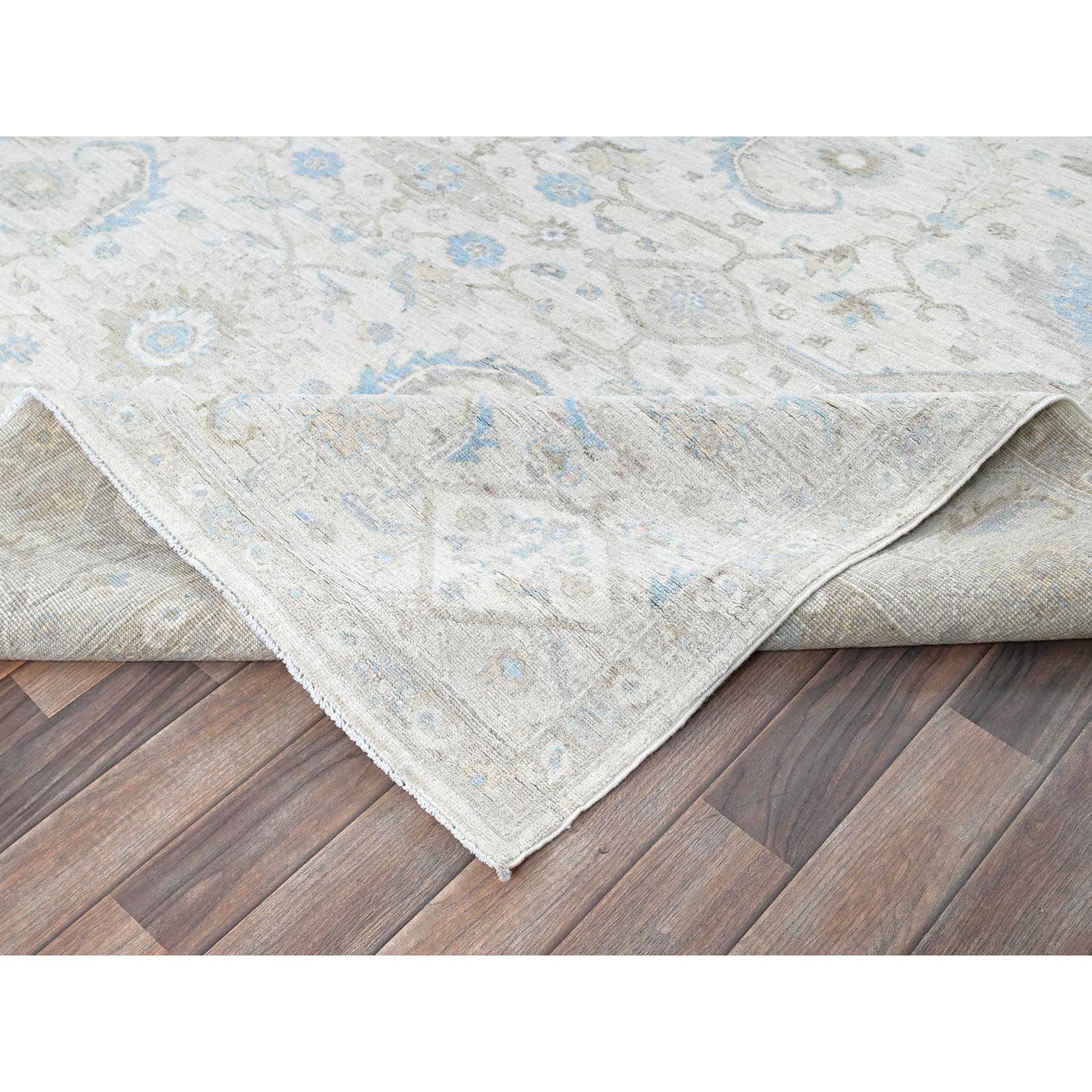 8'x9'8" Chiffon White, White Wash Peshawar with All Over Vines Design, Densely Woven, Hand Knotted, 100% Wool, Oriental Rug Sh926