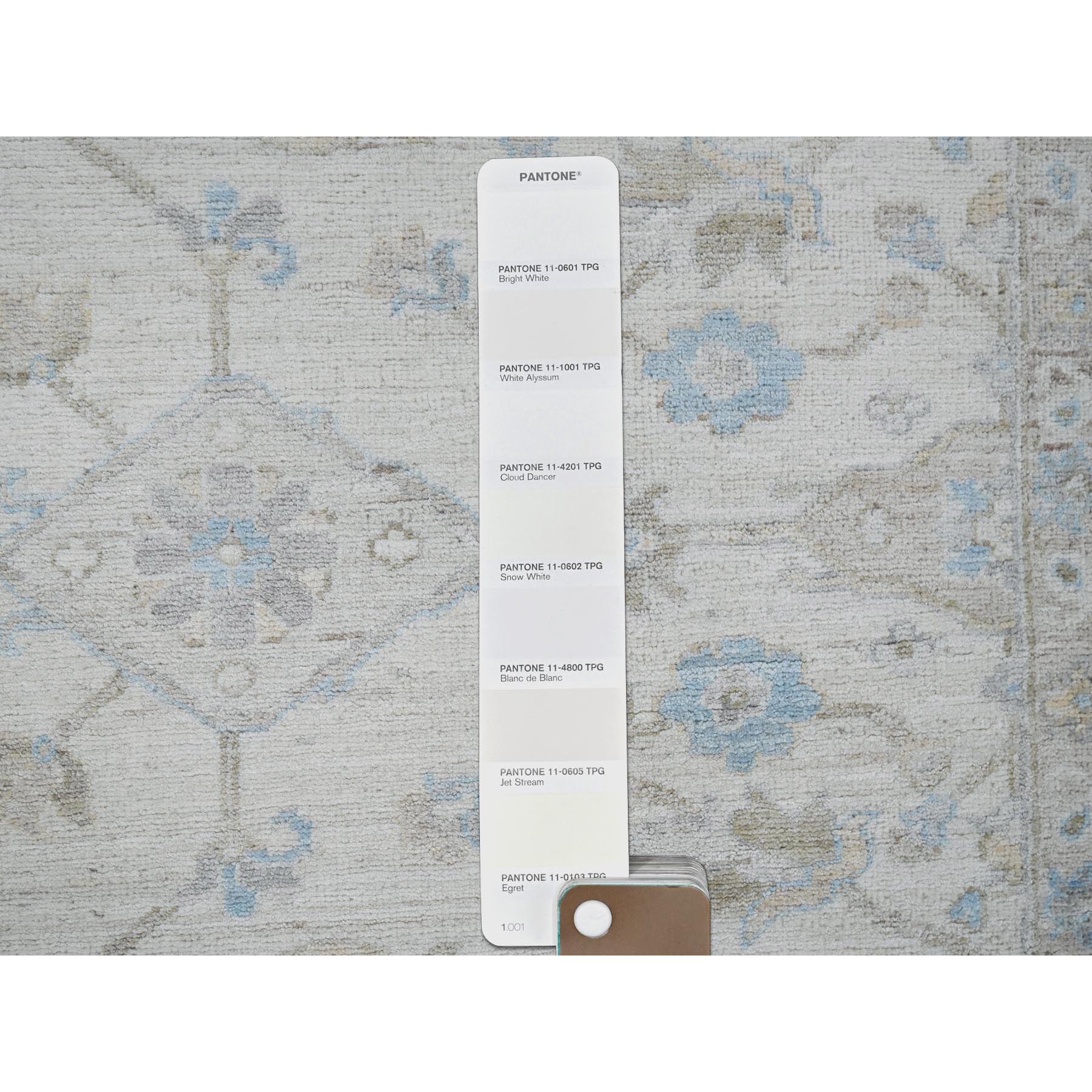 8'x9'8" Chiffon White, White Wash Peshawar with All Over Vines Design, Densely Woven, Hand Knotted, 100% Wool, Oriental Rug Sh926
