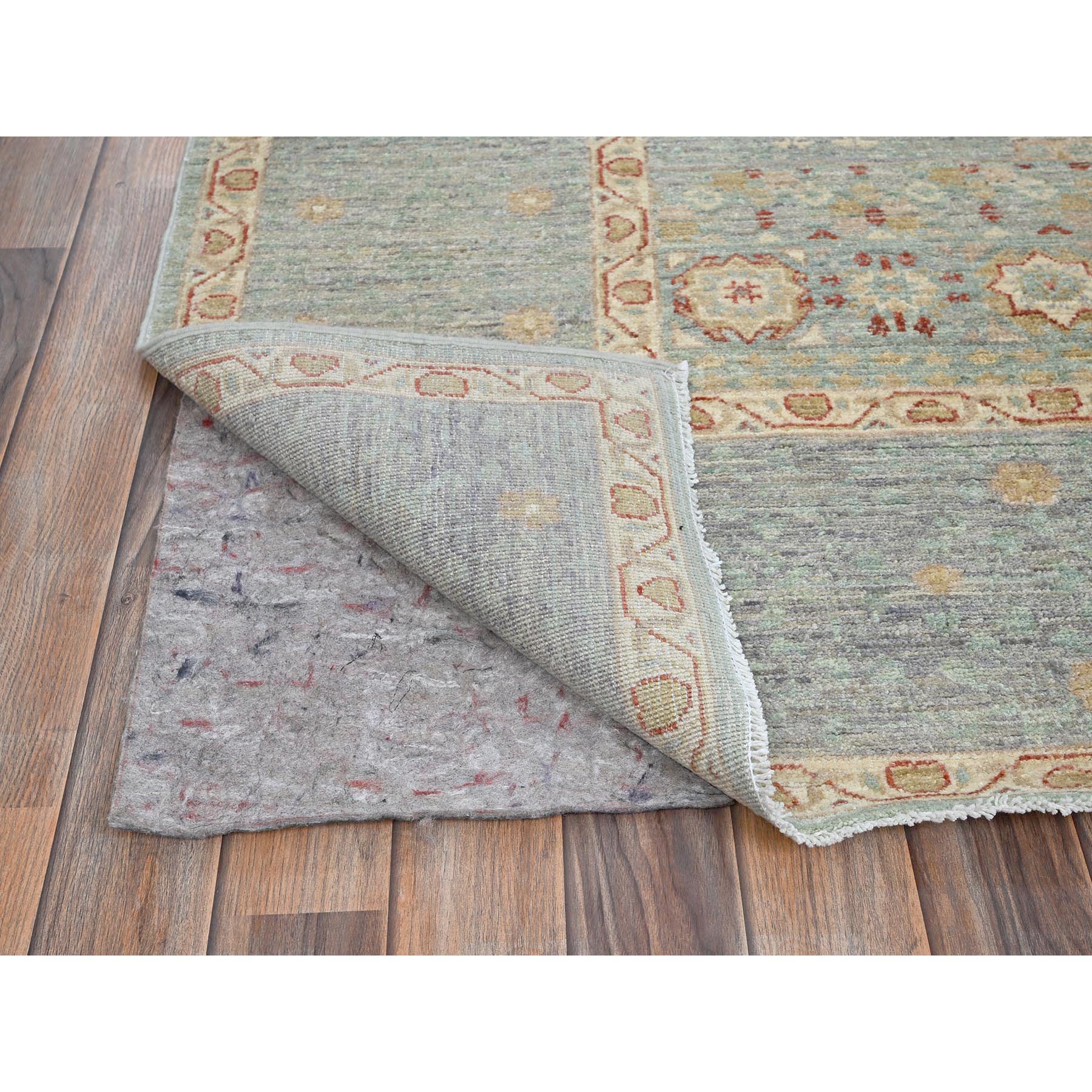 8'1"x9'7" Cerulean Blue, White Wash Peshawar with Mamluk Dynasty Pattern, Hand Knotted, 100% Wool, Densely Woven, Oriental Rug Sh928