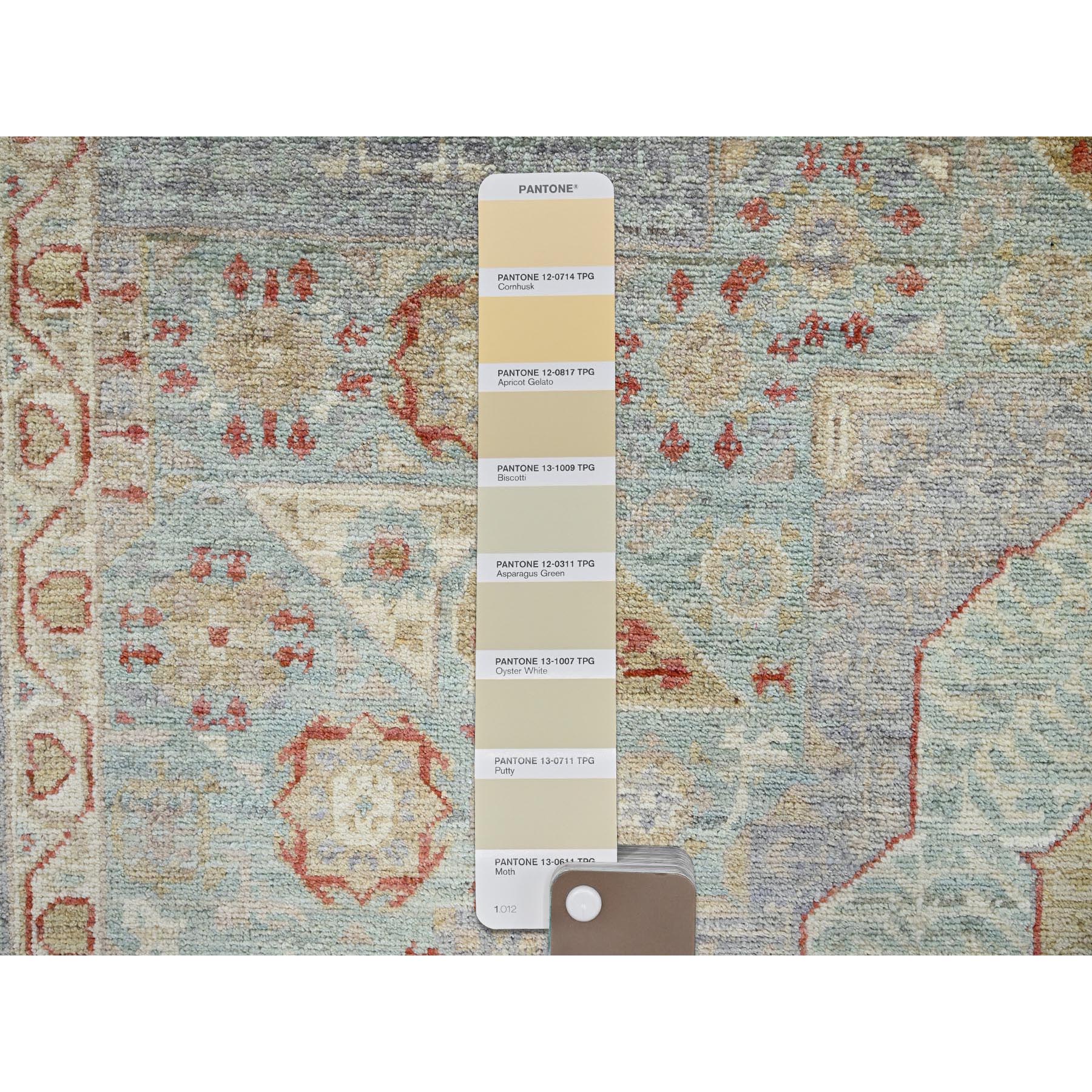 8'1"x9'7" Cerulean Blue, White Wash Peshawar with Mamluk Dynasty Pattern, Hand Knotted, 100% Wool, Densely Woven, Oriental Rug Sh928