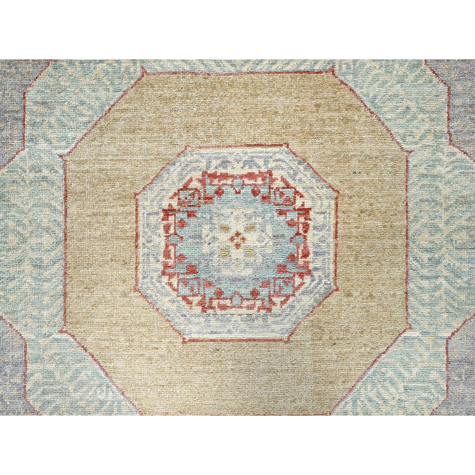 8'1"x9'7" Cerulean Blue, White Wash Peshawar with Mamluk Dynasty Pattern, Hand Knotted, 100% Wool, Densely Woven, Oriental Rug Sh928