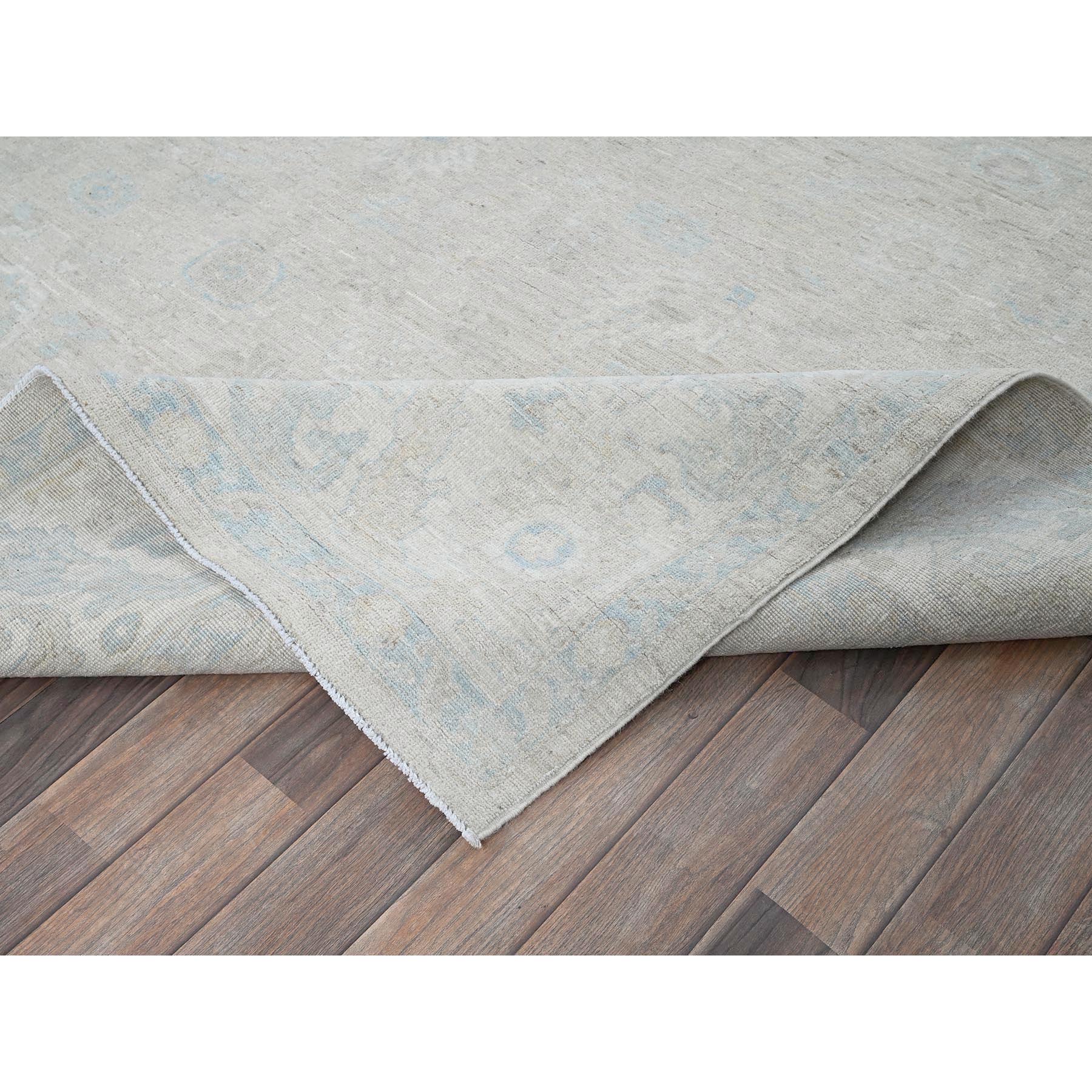 7'9"x9'10" Bone White, Washed Out Peshawar with Muted Colors Leaf Design, Pure Wool, Hand Knotted, Densely Woven, Oriental Rug Sh929