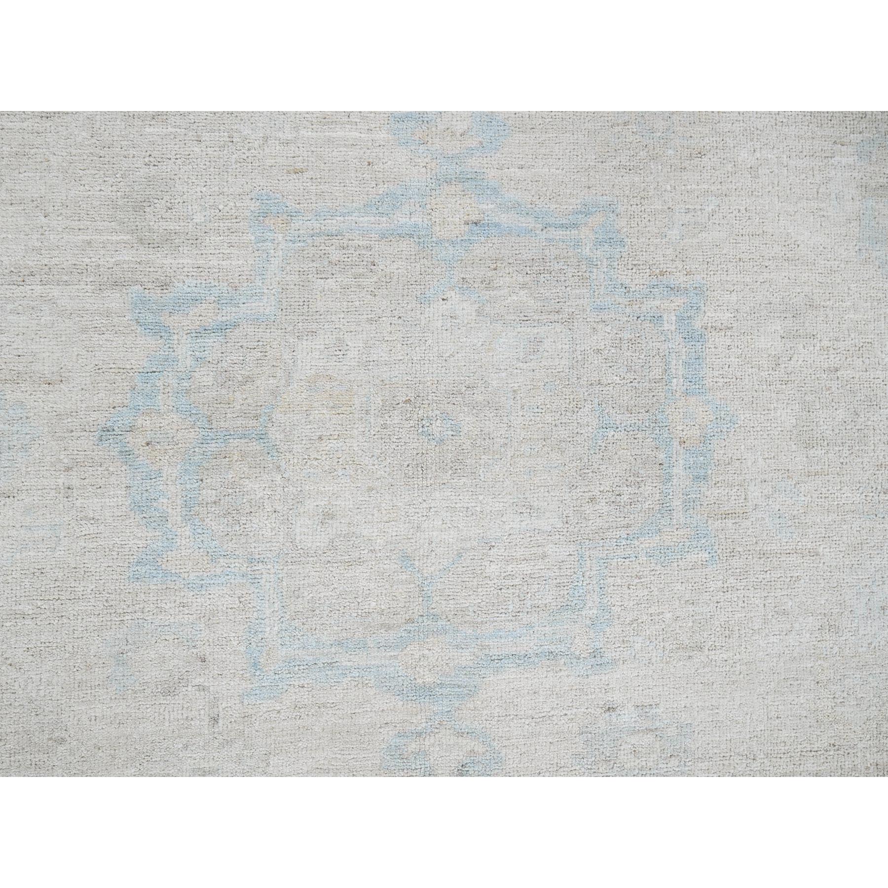 7'9"x9'10" Bone White, Washed Out Peshawar with Muted Colors Leaf Design, Pure Wool, Hand Knotted, Densely Woven, Oriental Rug Sh929