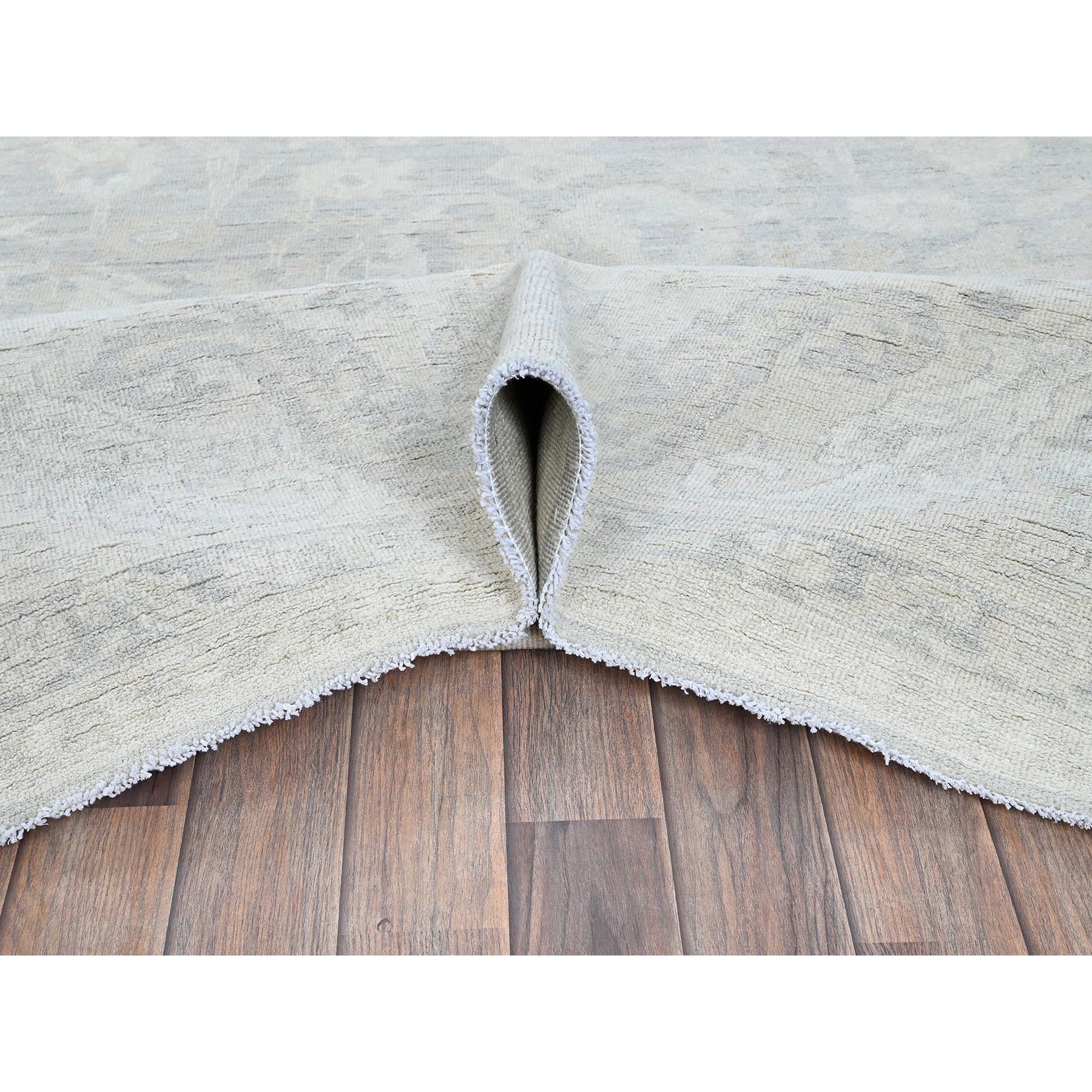 8'10"x12' Charcoal Gray, White Wash Peshawar with Large Leaf Design, 100% Wool, Hand Knotted, Densely Woven, Oriental Rug Sh930