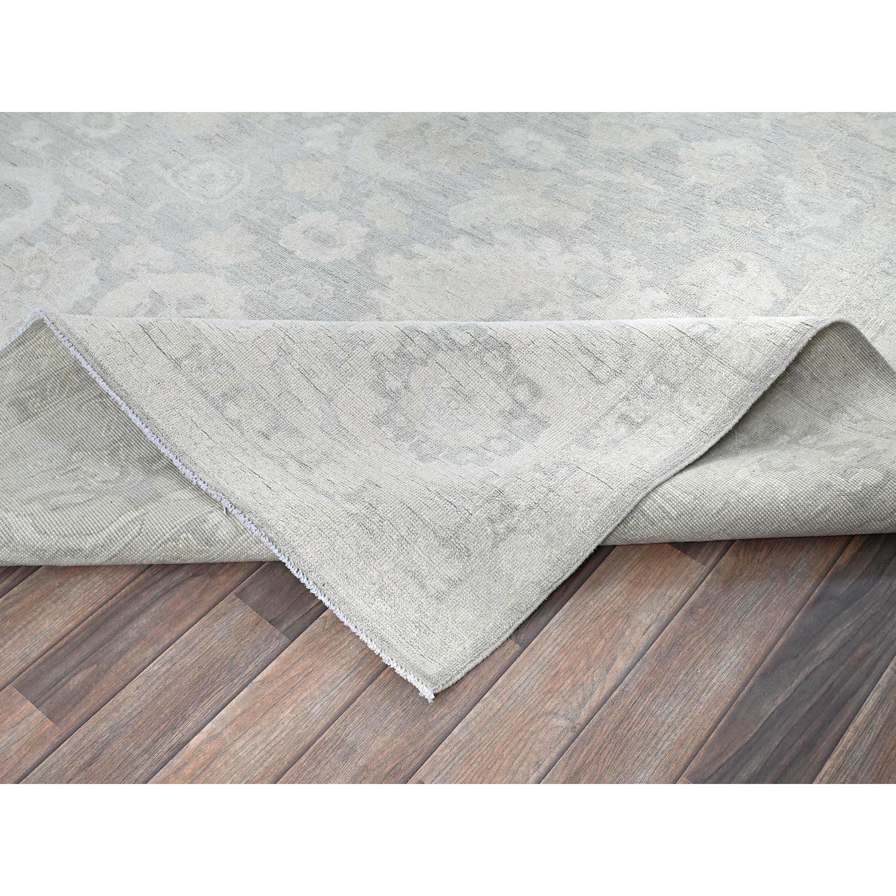 8'10"x12' Charcoal Gray, White Wash Peshawar with Large Leaf Design, 100% Wool, Hand Knotted, Densely Woven, Oriental Rug Sh930