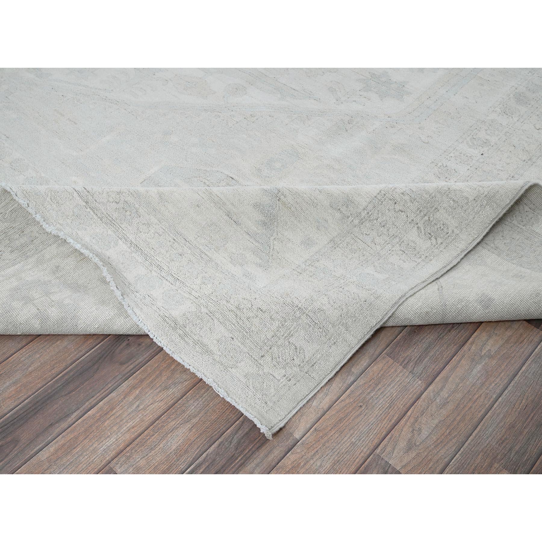 11'10"x14'7" Pearl White, Washed Out Peshawar with Heriz Design, Hand Knotted, Pure Wool, Densely Woven, Oversized, Oriental Rug Sh931
