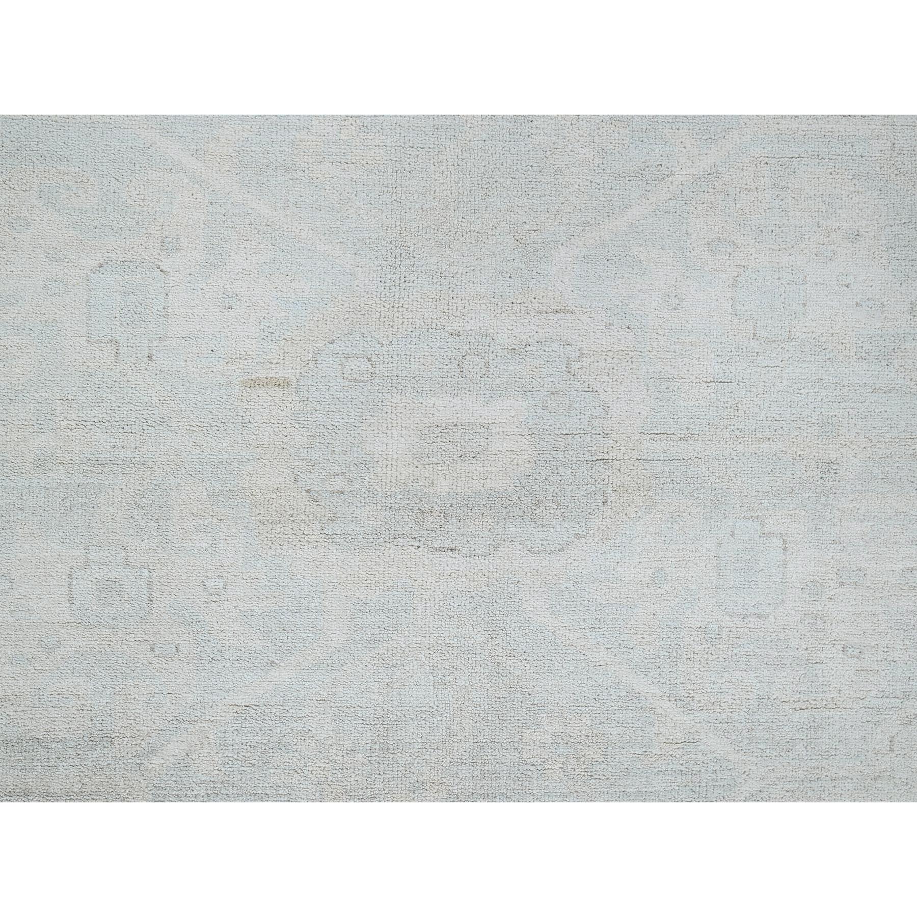 11'10"x14'7" Pearl White, Washed Out Peshawar with Heriz Design, Hand Knotted, Pure Wool, Densely Woven, Oversized, Oriental Rug Sh931