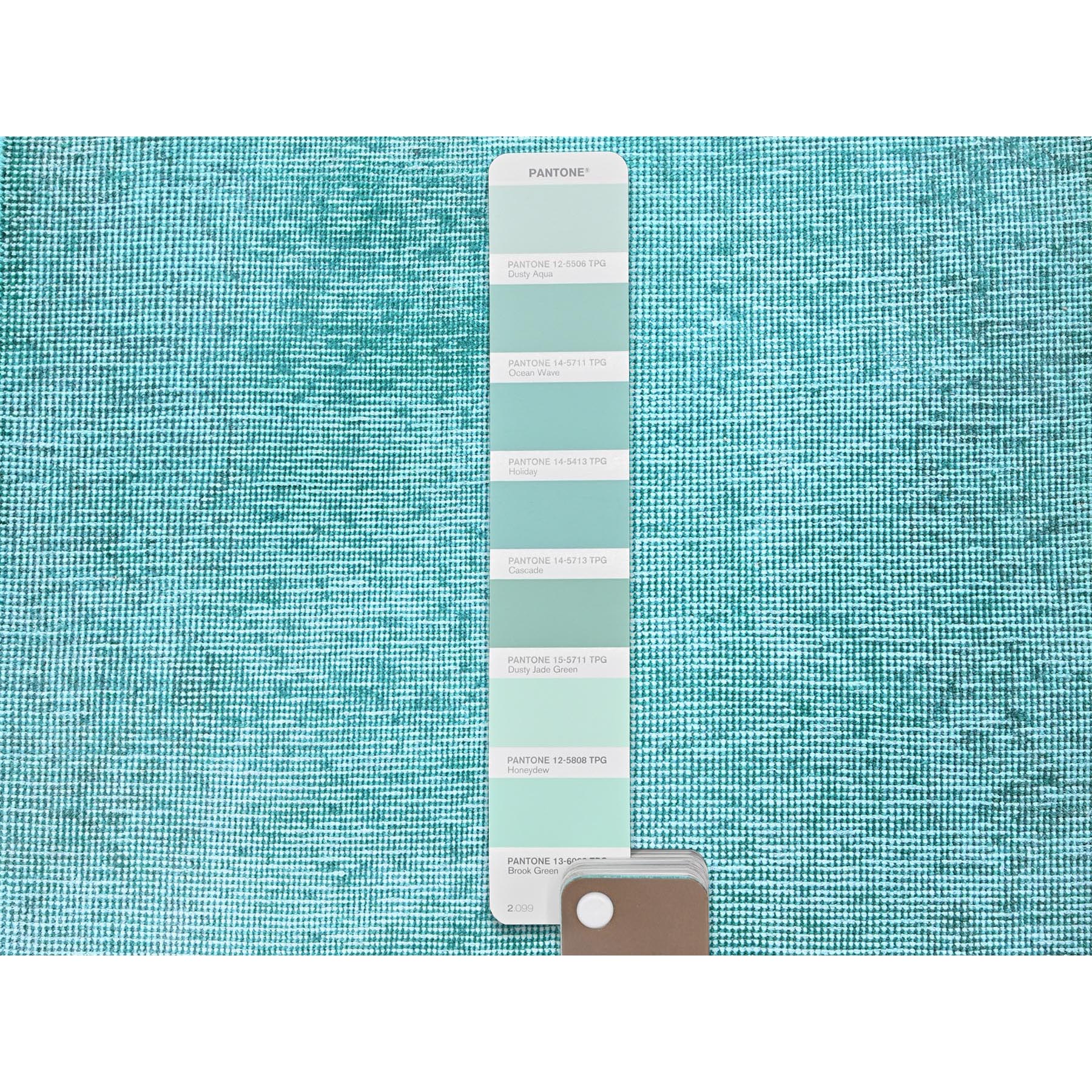 2'x12'9" Aqua Blue, Overdyed Vintage Persian Tabriz, Worn and Distressed, Sides and Ends Professionally Secured, Sheared Low, Hand Knotted, Fragment, 100% Wool, Narrow Runner, Oriental Rug Sh933