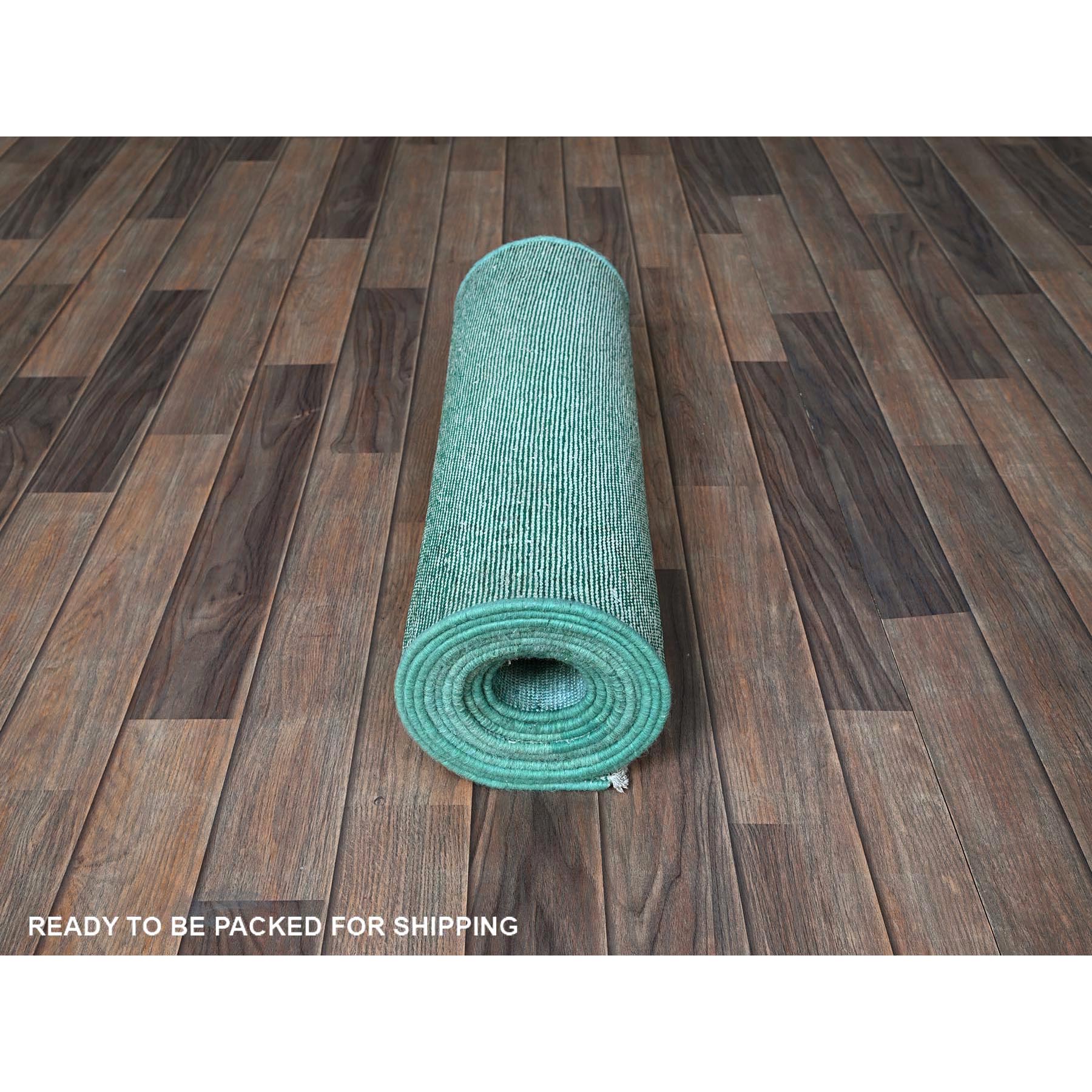 2'x12'9" Aqua Blue, Overdyed Vintage Persian Tabriz, Worn and Distressed, Sides and Ends Professionally Secured, Sheared Low, Hand Knotted, Fragment, 100% Wool, Narrow Runner, Oriental Rug Sh933