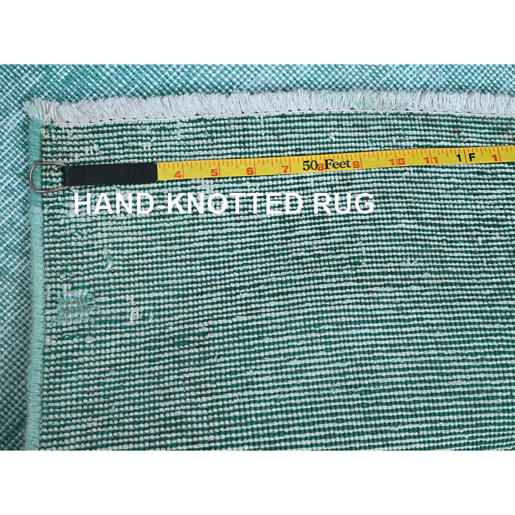 2'x12'9" Aqua Blue, Overdyed Vintage Persian Tabriz, Worn and Distressed, Sides and Ends Professionally Secured, Sheared Low, Hand Knotted, Fragment, 100% Wool, Narrow Runner, Oriental Rug Sh933