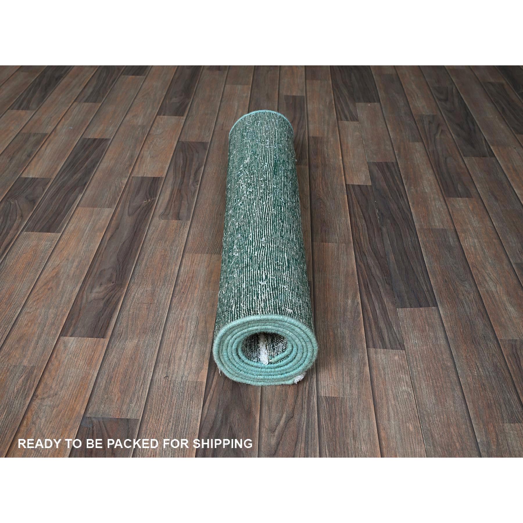 2'7"x7'9" Viridian Green, Overdyed Vintage Persian Tabriz, Worn and Distressed, Sides and Ends Professionally Secured, Shaved Low, Hand Knotted, 100% Wool, Fragment, Runner, Oriental Rug Sh934