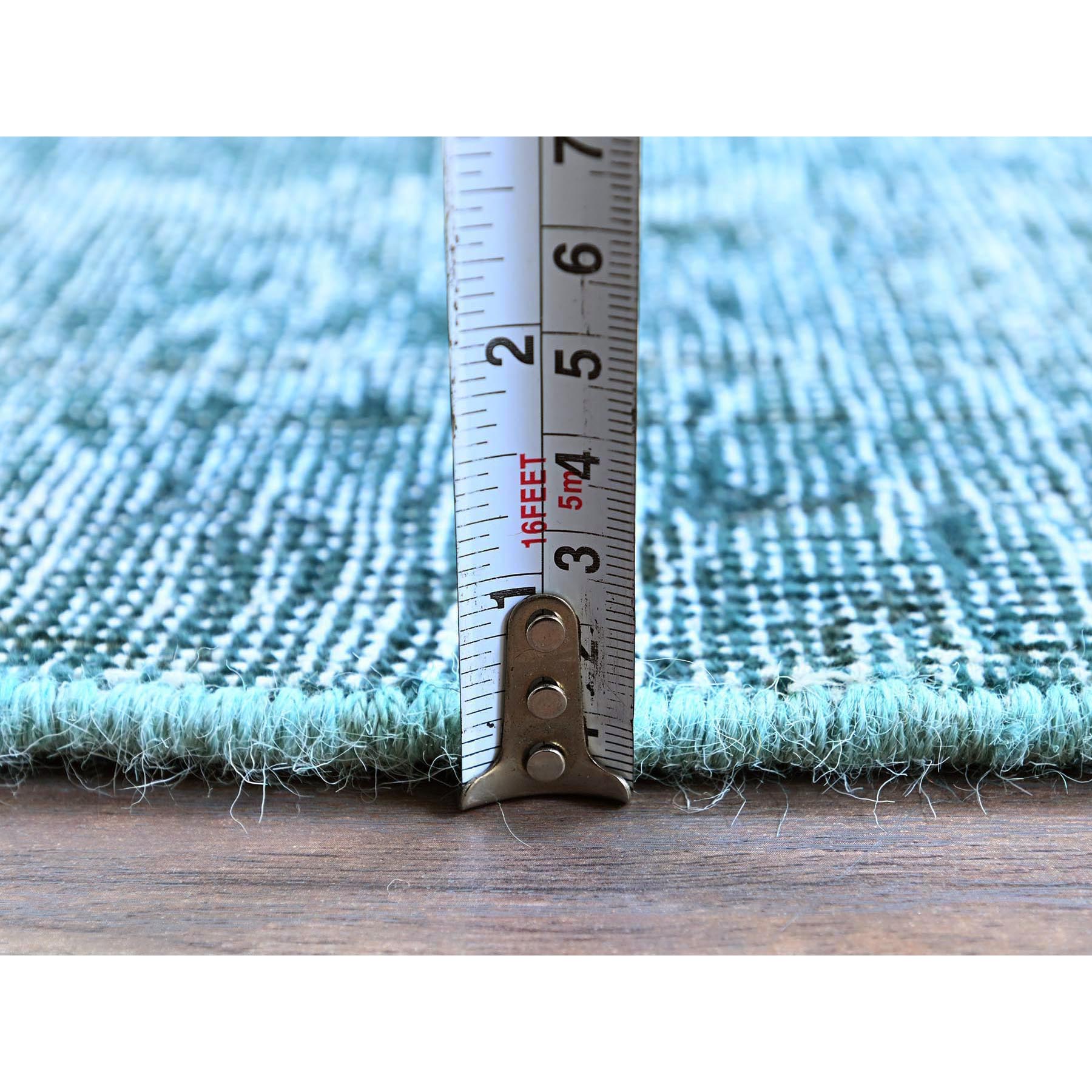 2'7"x7'9" Viridian Green, Overdyed Vintage Persian Tabriz, Worn and Distressed, Sides and Ends Professionally Secured, Shaved Low, Hand Knotted, 100% Wool, Fragment, Runner, Oriental Rug Sh934