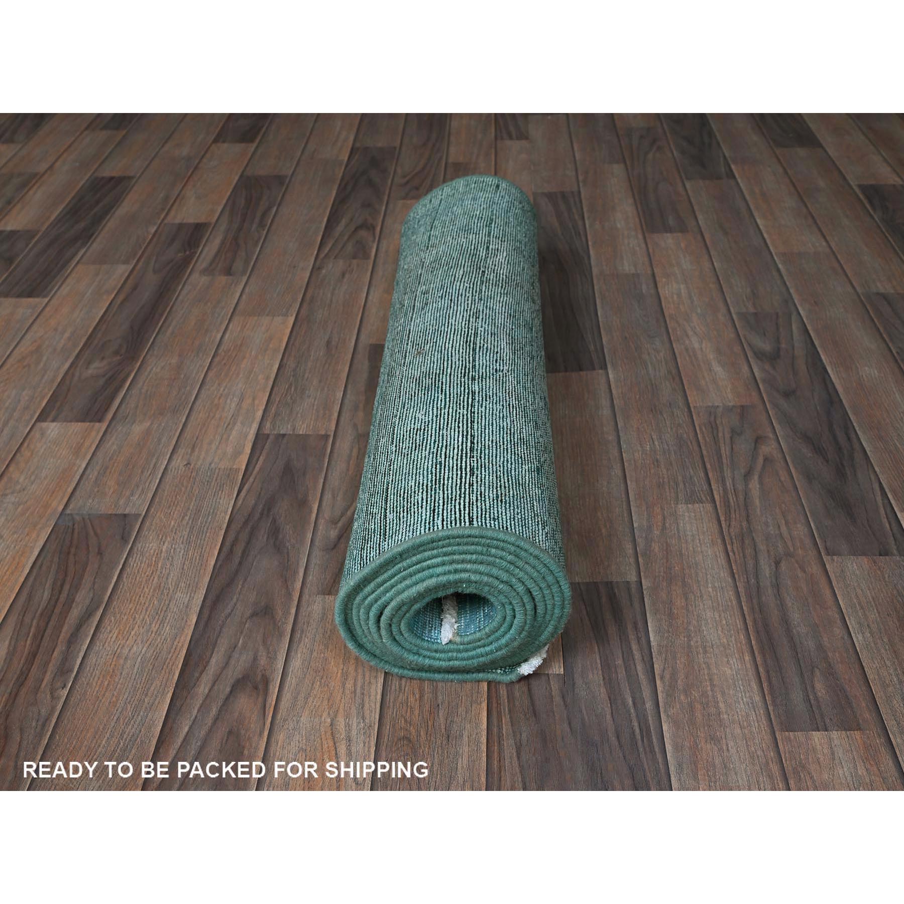 2'5"x11'1" Tile Blue, Overdyed Vintage Persian Tabriz, Shaved Down, Worn and Distressed, Sides and Ends Professionally Secured, Hand Knotted, 100% Wool, Fragment, Narrow Runner, Oriental Rug Sh935