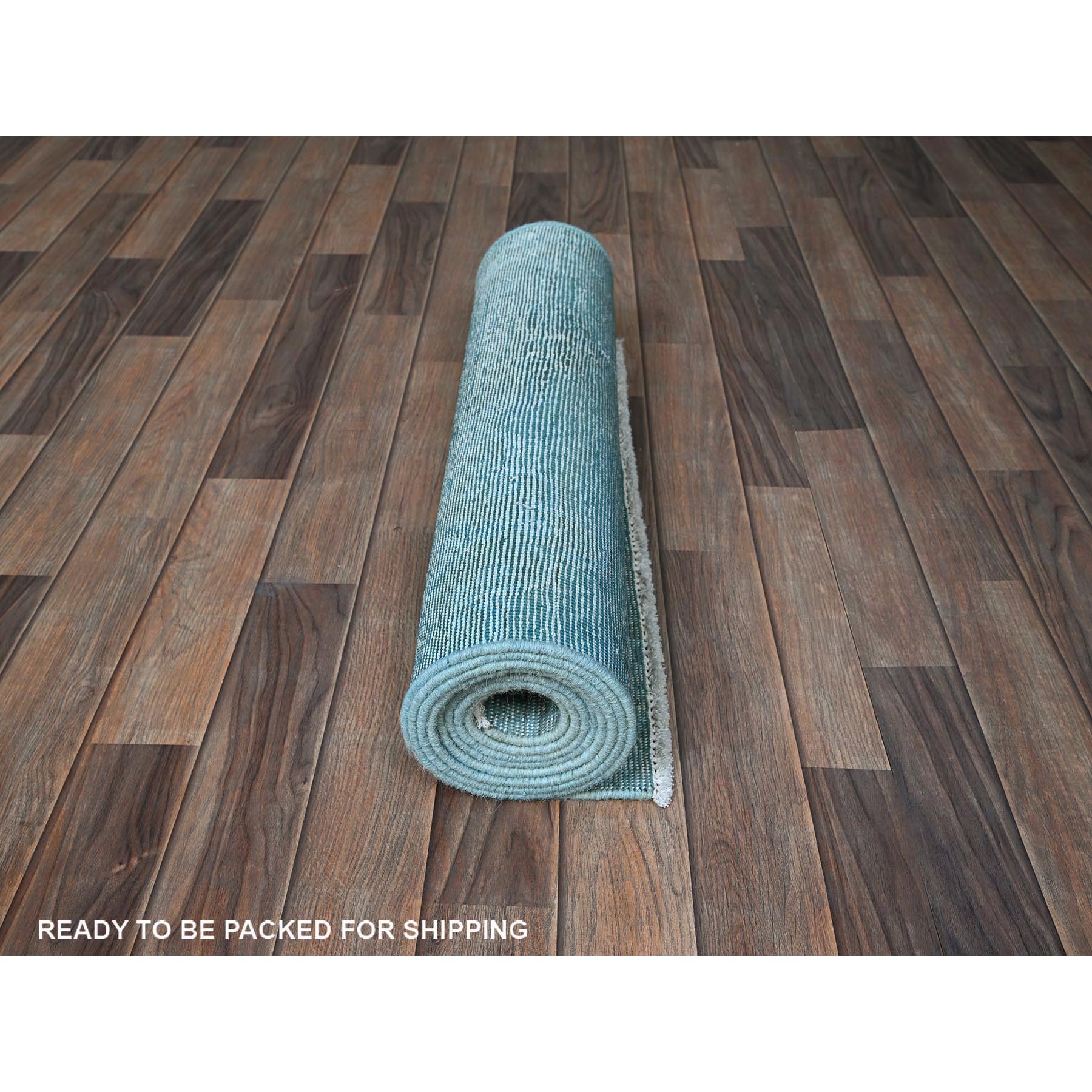 2'5"x9'10" Aqua Blue, Overdyed Vintage Persian Tabriz, Worn and Distressed, Sides and Ends Professionally Secured, Sheared Low, Hand Knotted, 100% Wool, Fragment, Narrow Runner, Oriental Rug Sh937
