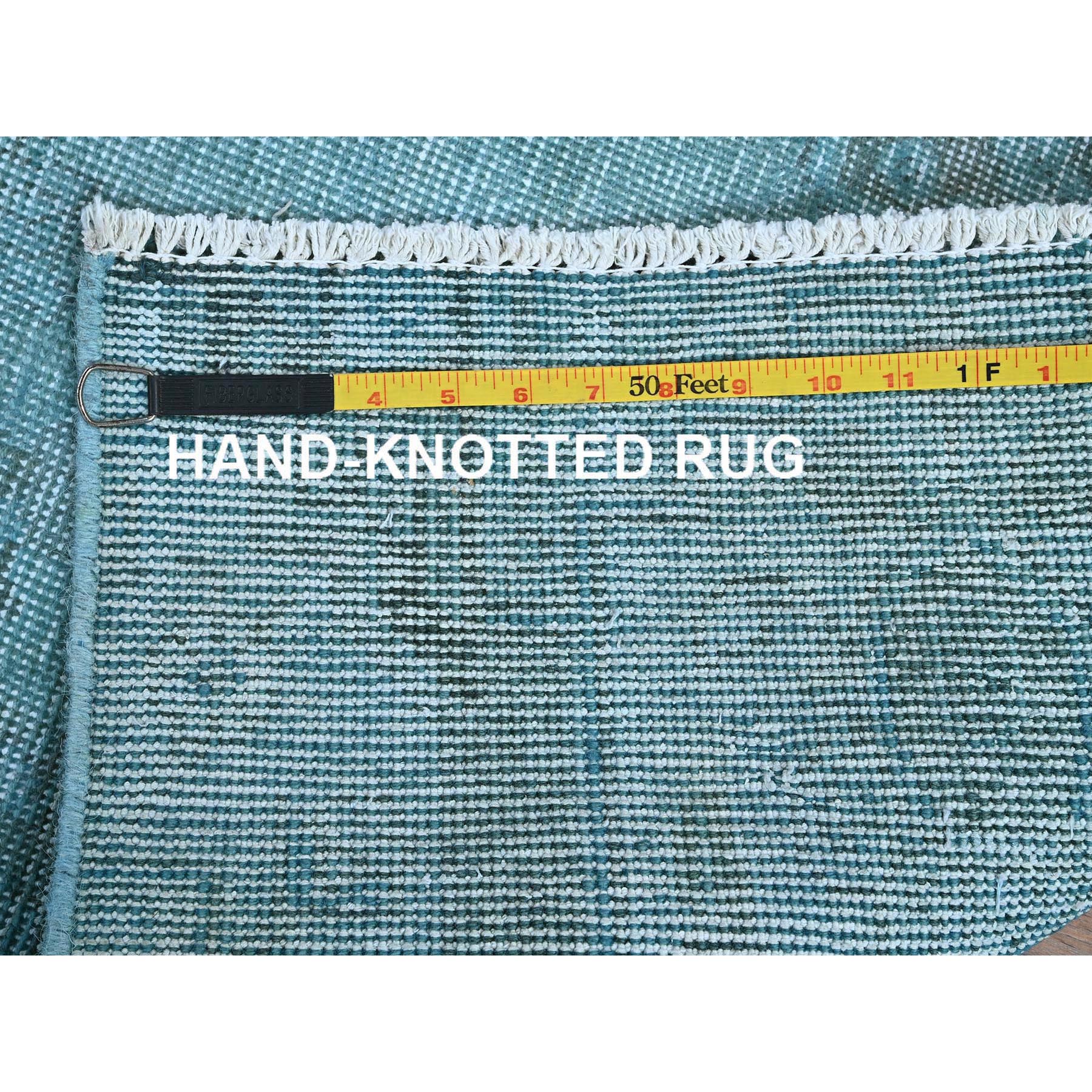 2'5"x9'10" Aqua Blue, Overdyed Vintage Persian Tabriz, Worn and Distressed, Sides and Ends Professionally Secured, Sheared Low, Hand Knotted, 100% Wool, Fragment, Narrow Runner, Oriental Rug Sh937