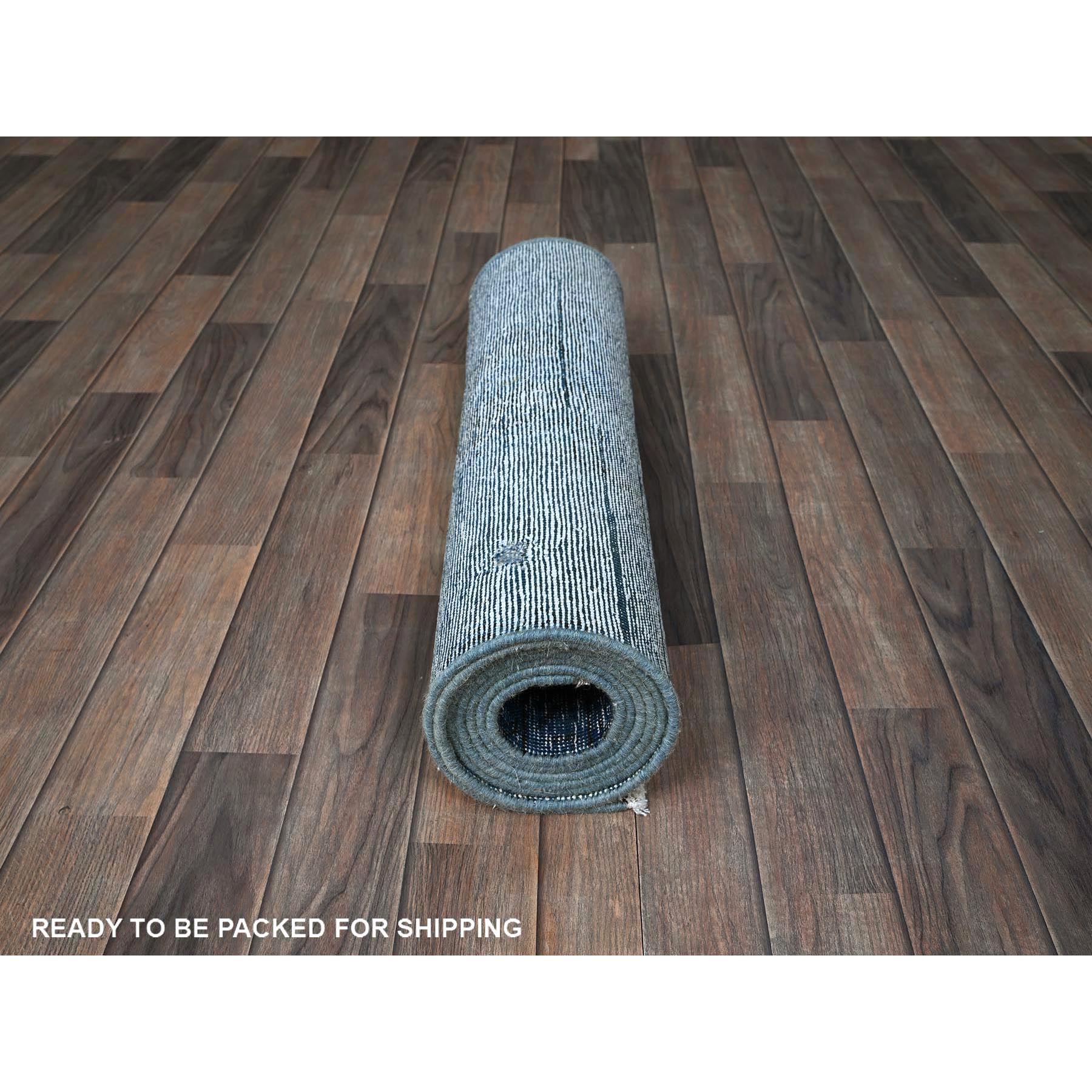 2'6"x8'10" Denim Blue, Overdyed Vintage Persian Tabriz, Worn and Distressed, Sides and Ends Professionally Secured, Shaved Low, Hand Knotted, 100% Wool, Fragment, Runner, Oriental Rug Sh938