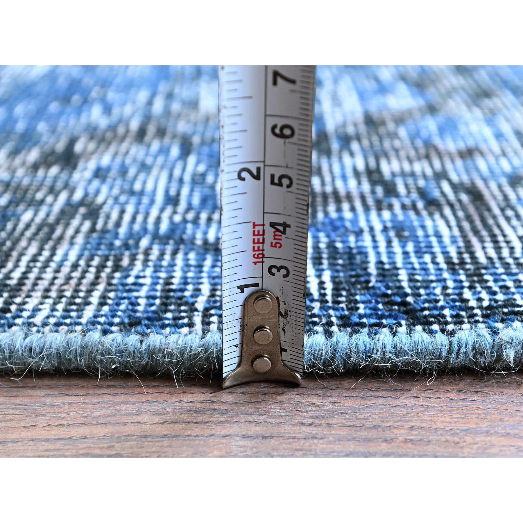 2'6"x8'10" Denim Blue, Overdyed Vintage Persian Tabriz, Worn and Distressed, Sides and Ends Professionally Secured, Shaved Low, Hand Knotted, 100% Wool, Fragment, Runner, Oriental Rug Sh938