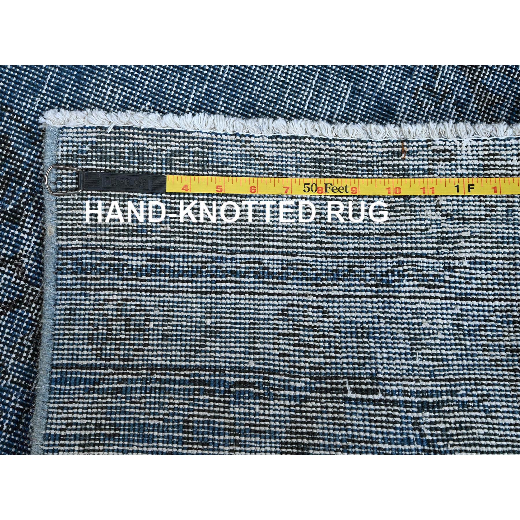 2'6"x8'10" Denim Blue, Overdyed Vintage Persian Tabriz, Worn and Distressed, Sides and Ends Professionally Secured, Shaved Low, Hand Knotted, 100% Wool, Fragment, Runner, Oriental Rug Sh938