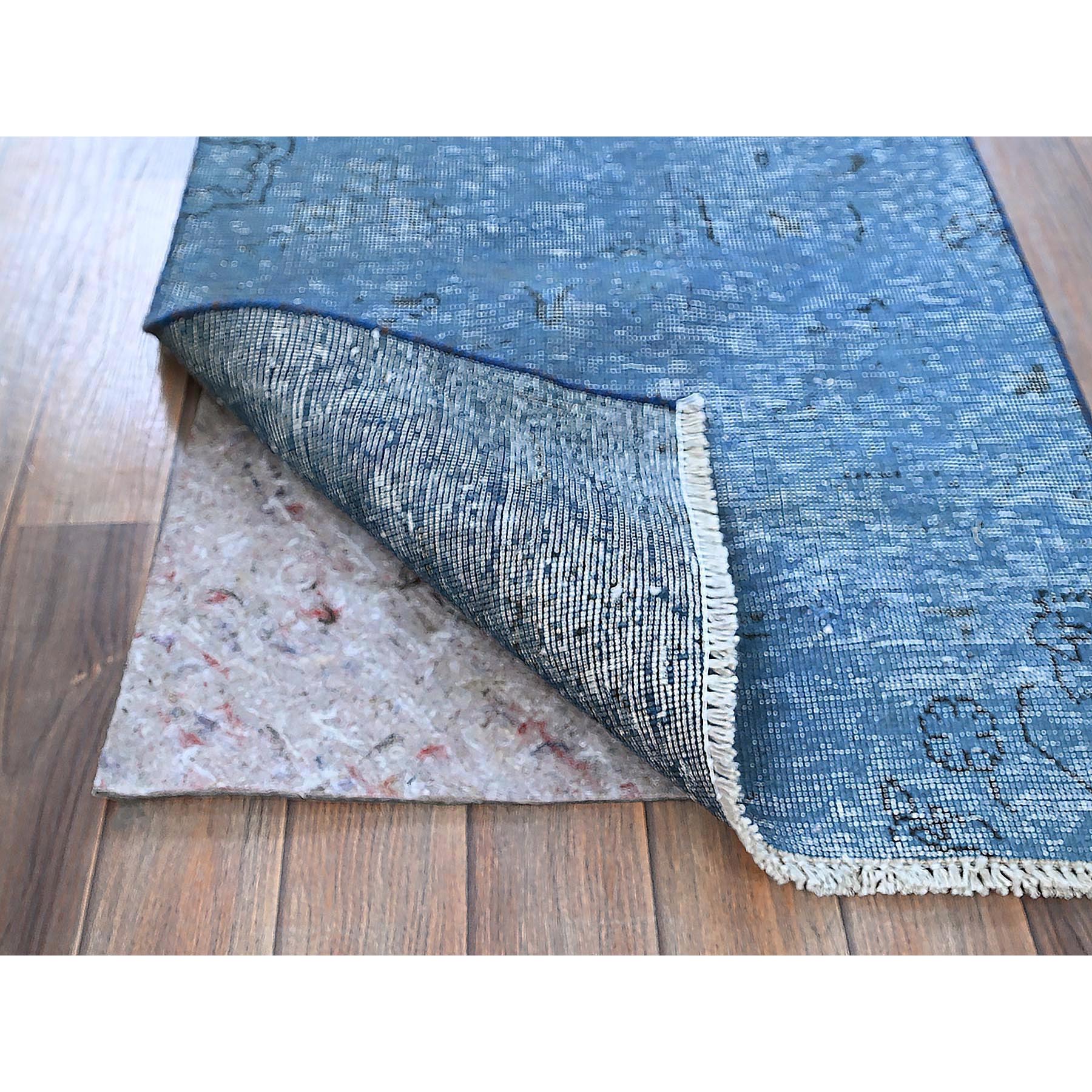 2'2"x9' Bayern Blue, Overdyed Vintage Persian Tabriz, Worn and Distressed, Sides and Ends Professionally Secured, Cropped Thin, Hand Knotted, 100% Wool, Fragment, Narrow Runner, Oriental Rug Sh940