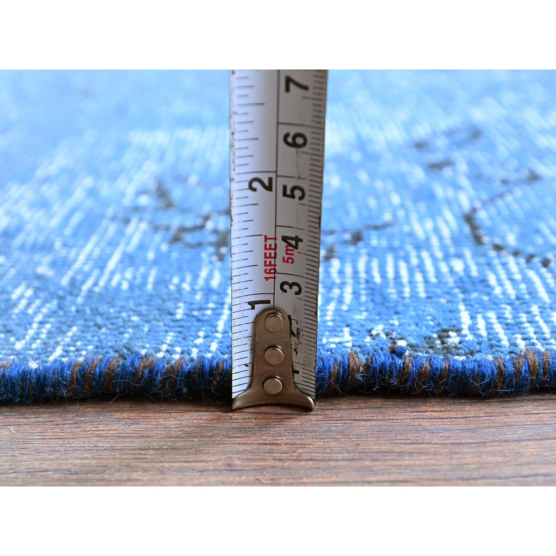 2'2"x9' Bayern Blue, Overdyed Vintage Persian Tabriz, Worn and Distressed, Sides and Ends Professionally Secured, Cropped Thin, Hand Knotted, 100% Wool, Fragment, Narrow Runner, Oriental Rug Sh940