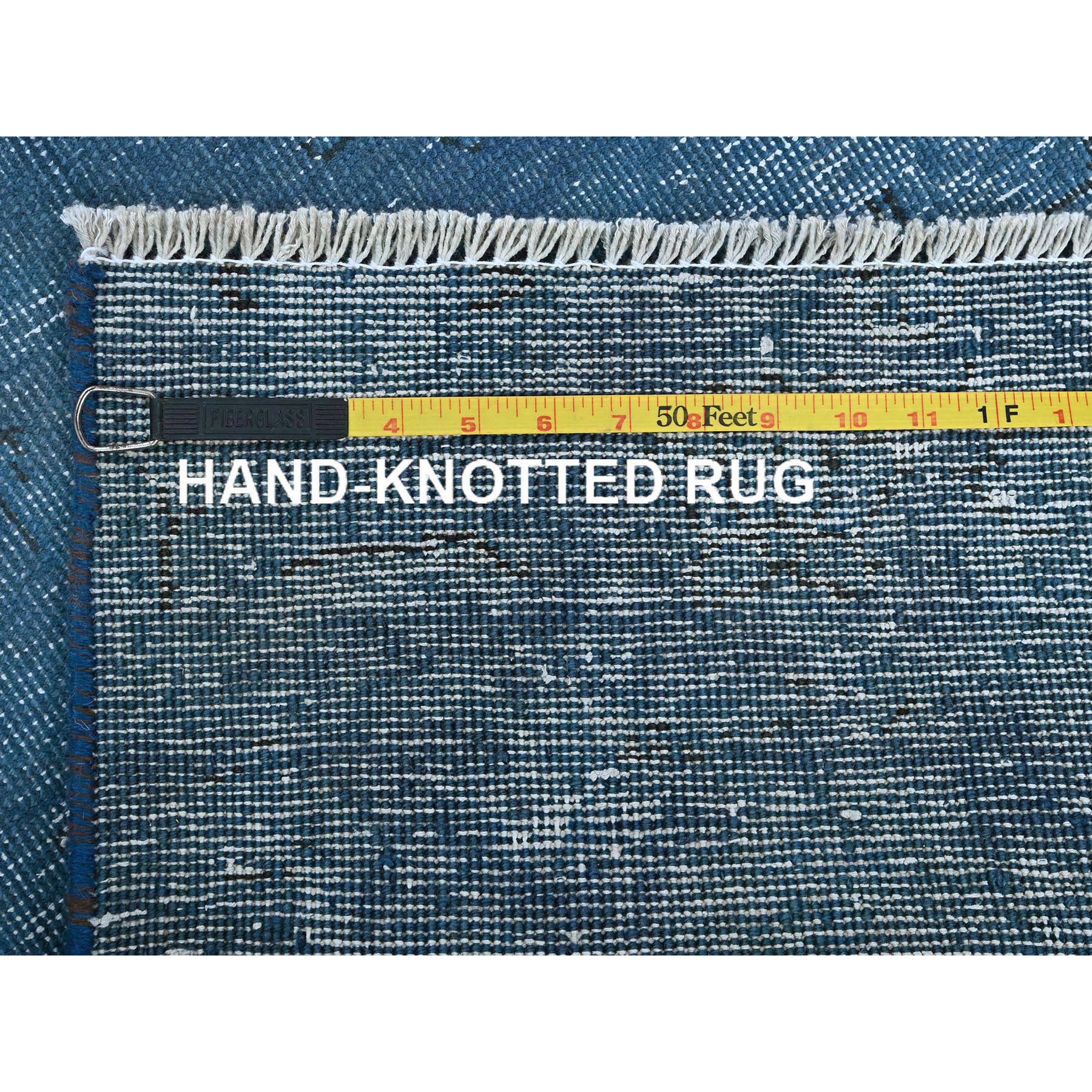 2'2"x9' Bayern Blue, Overdyed Vintage Persian Tabriz, Worn and Distressed, Sides and Ends Professionally Secured, Cropped Thin, Hand Knotted, 100% Wool, Fragment, Narrow Runner, Oriental Rug Sh940