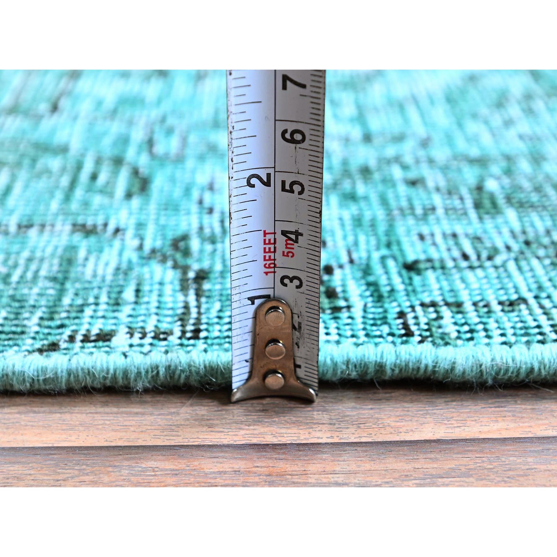 2'4"x10'2" Bottle Green, Overdyed Vintage Persian Tabriz, Worn and Distressed, Hand Knotted, 100% Wool, Sides and Ends Professionally Secured, Sheared Low, Fragment, Narrow Runner, Oriental Rug Sh942
