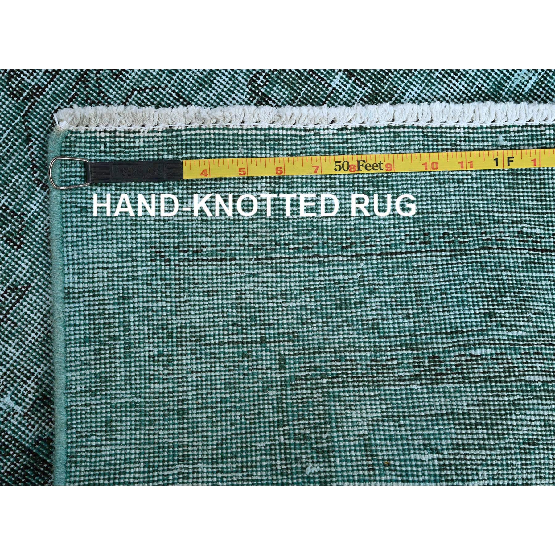 2'4"x10'2" Bottle Green, Overdyed Vintage Persian Tabriz, Worn and Distressed, Hand Knotted, 100% Wool, Sides and Ends Professionally Secured, Sheared Low, Fragment, Narrow Runner, Oriental Rug Sh942
