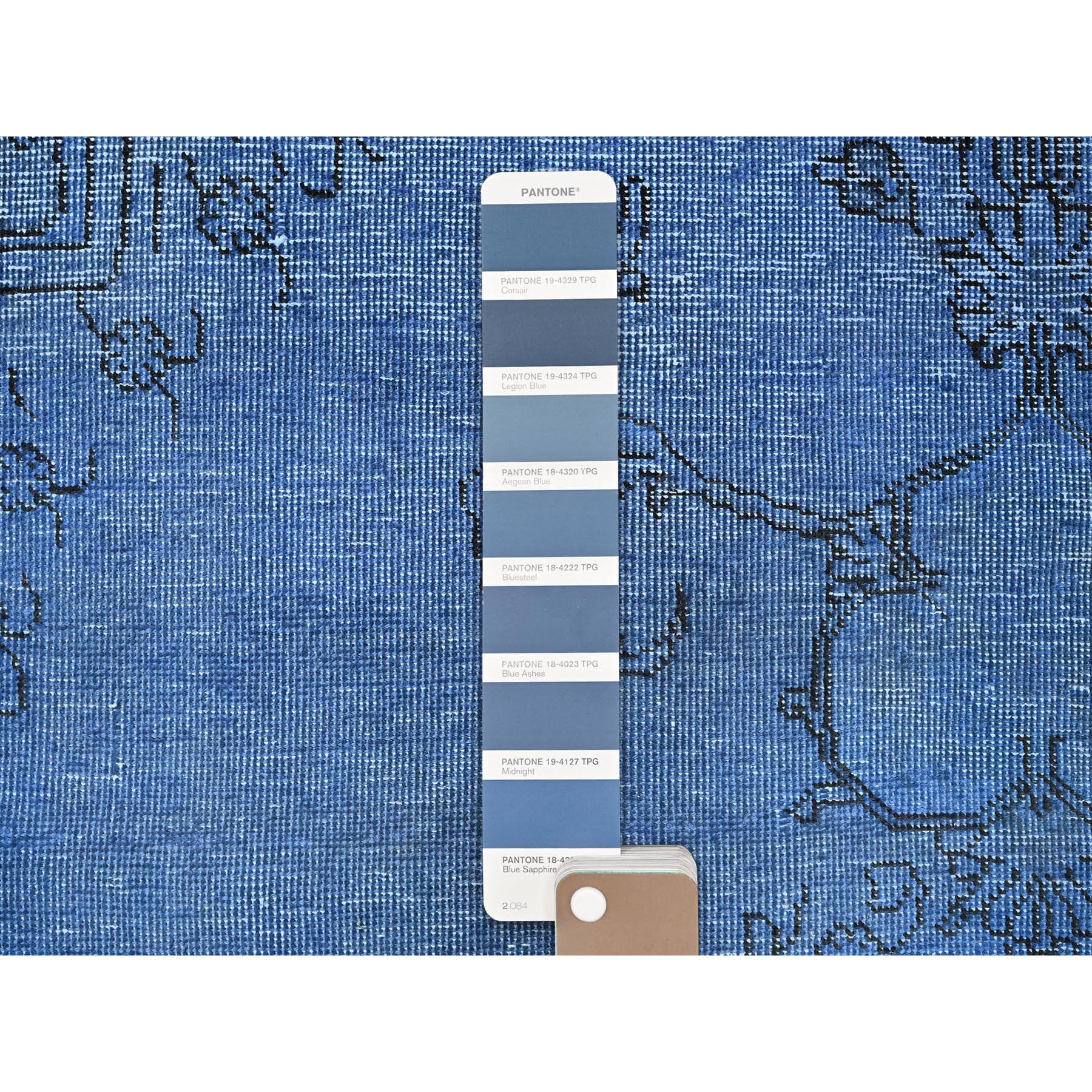 2'2"x6'2" Carolina Blue, Overdyed Vintage Persian Tabriz, Worn and Distressed, Sides and Ends Professionally Secured, Shaved Low, Hand Knotted, 100% Wool, Fragment, Narrow Runner, Oriental Rug Sh943