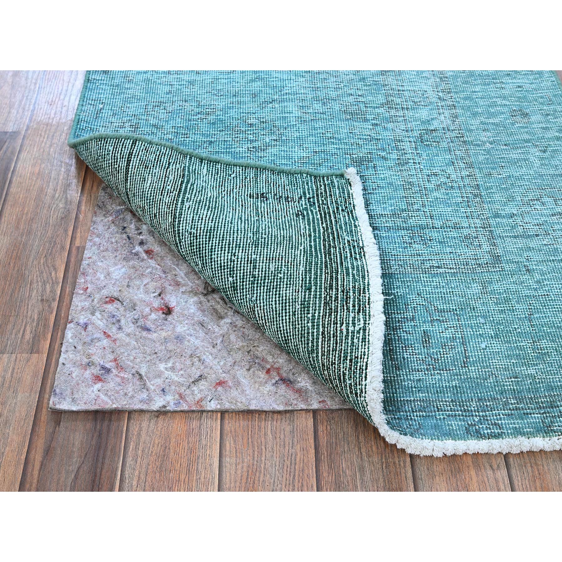 2'4"x11'2" Sapphire Blue, Overdyed Vintage Persian Tabriz, Cropped Thin, Worn and Distressed, Sides and Ends Professionally Secured, Hand Knotted, Pure Wool, Fragment, Narrow Runner, Oriental Rug Sh944
