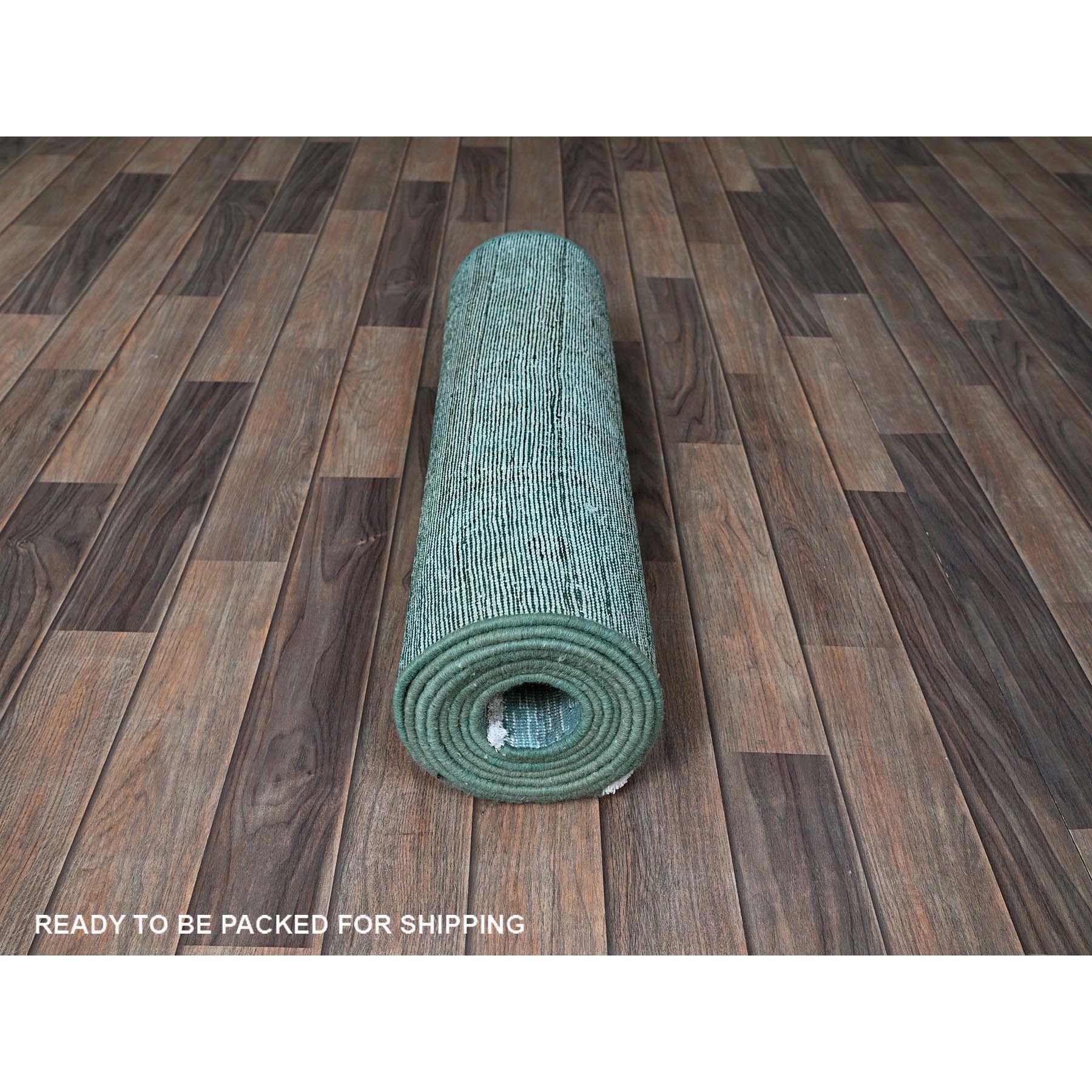 2'4"x11'2" Sapphire Blue, Overdyed Vintage Persian Tabriz, Cropped Thin, Worn and Distressed, Sides and Ends Professionally Secured, Hand Knotted, Pure Wool, Fragment, Narrow Runner, Oriental Rug Sh944