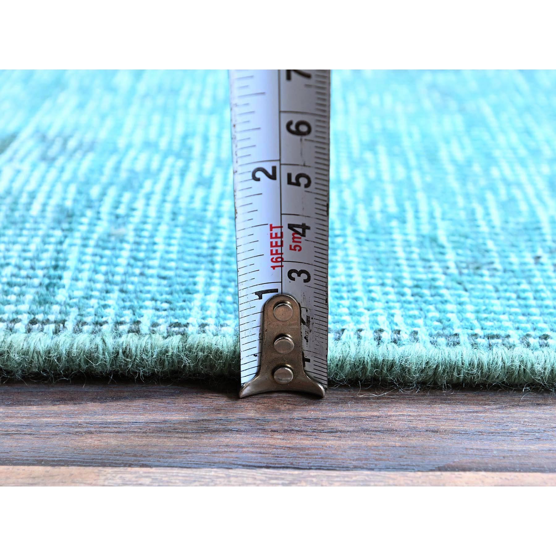2'4"x11'2" Sapphire Blue, Overdyed Vintage Persian Tabriz, Cropped Thin, Worn and Distressed, Sides and Ends Professionally Secured, Hand Knotted, Pure Wool, Fragment, Narrow Runner, Oriental Rug Sh944