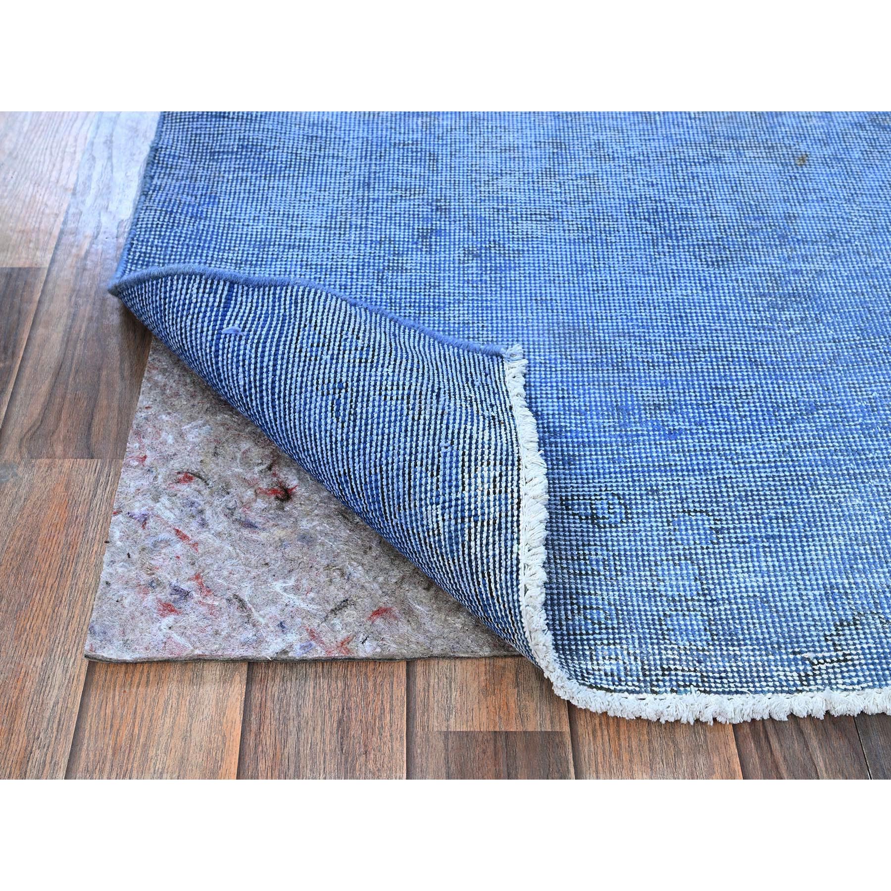 2'6"x9'10" Berry Blue, Overdyed Vintage Persian Tabriz, Worn and Distressed, Sides and Ends Professionally Secured, Sheared Low, Hand Knotted, 100% Wool, Fragment, Runner, Oriental Rug Sh945