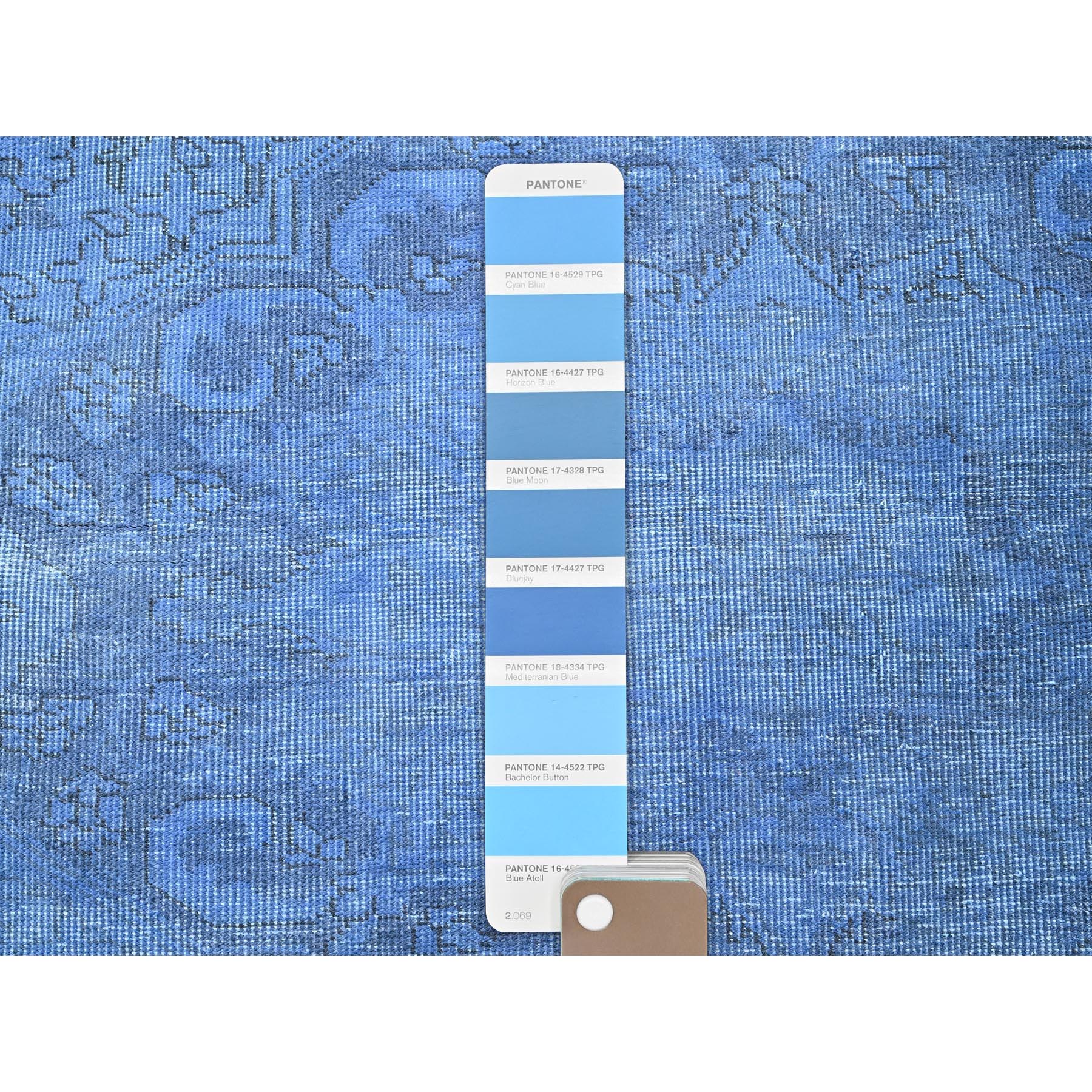 2'6"x9'10" Berry Blue, Overdyed Vintage Persian Tabriz, Worn and Distressed, Sides and Ends Professionally Secured, Sheared Low, Hand Knotted, 100% Wool, Fragment, Runner, Oriental Rug Sh945