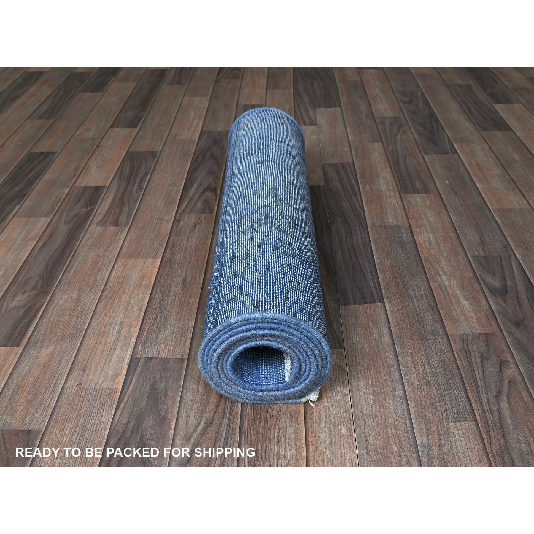 2'6"x9'10" Berry Blue, Overdyed Vintage Persian Tabriz, Worn and Distressed, Sides and Ends Professionally Secured, Sheared Low, Hand Knotted, 100% Wool, Fragment, Runner, Oriental Rug Sh945